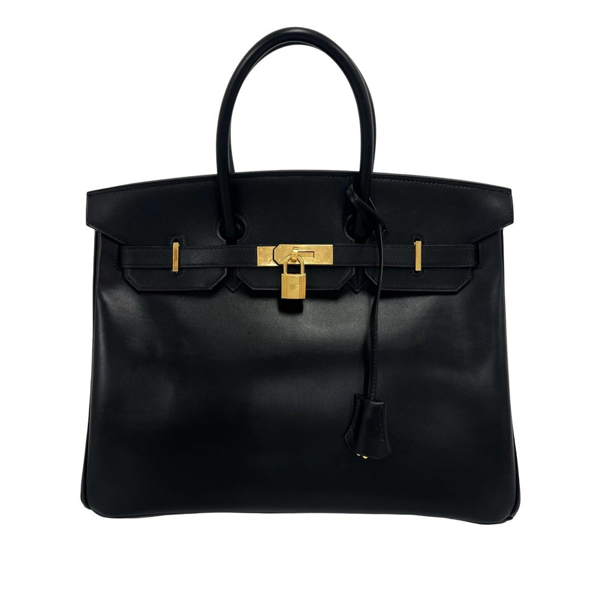 Hermes Black Box Calf Leather Handbag Tote Bag (Pre-Owned)