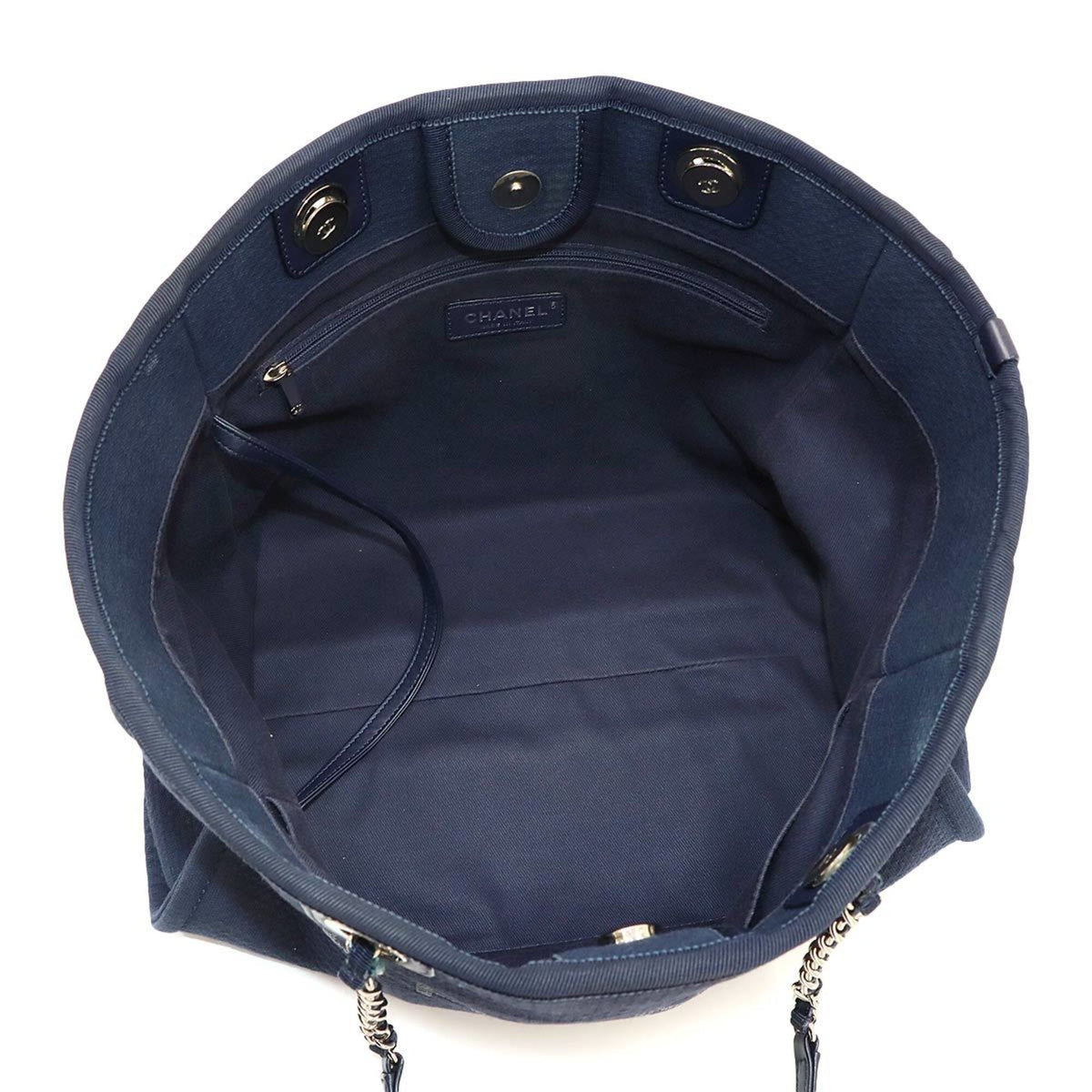 Chanel Navy Canvas Leather Handbag Tote Bag (Pre-Owned)