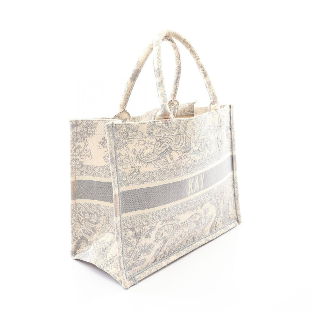 Christian Dior Gray Ivory Canvas Handbag Tote Bag (Pre-Owned)