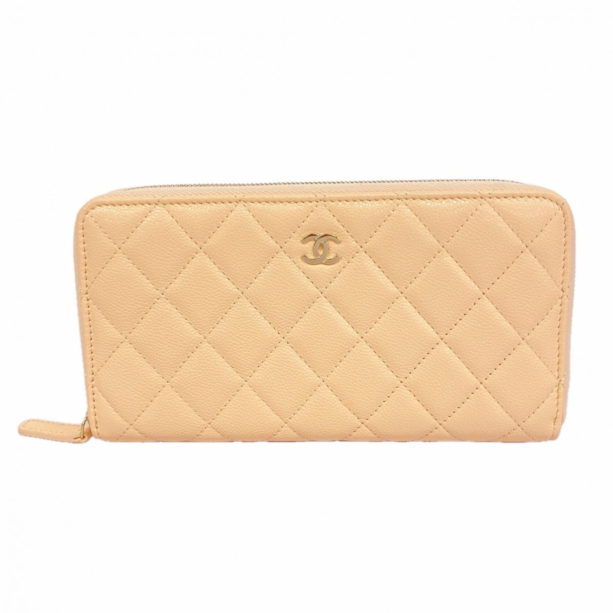 Chanel Beige Grained Calfskin Long Wallet (Bi-Fold) (Pre-Owned)