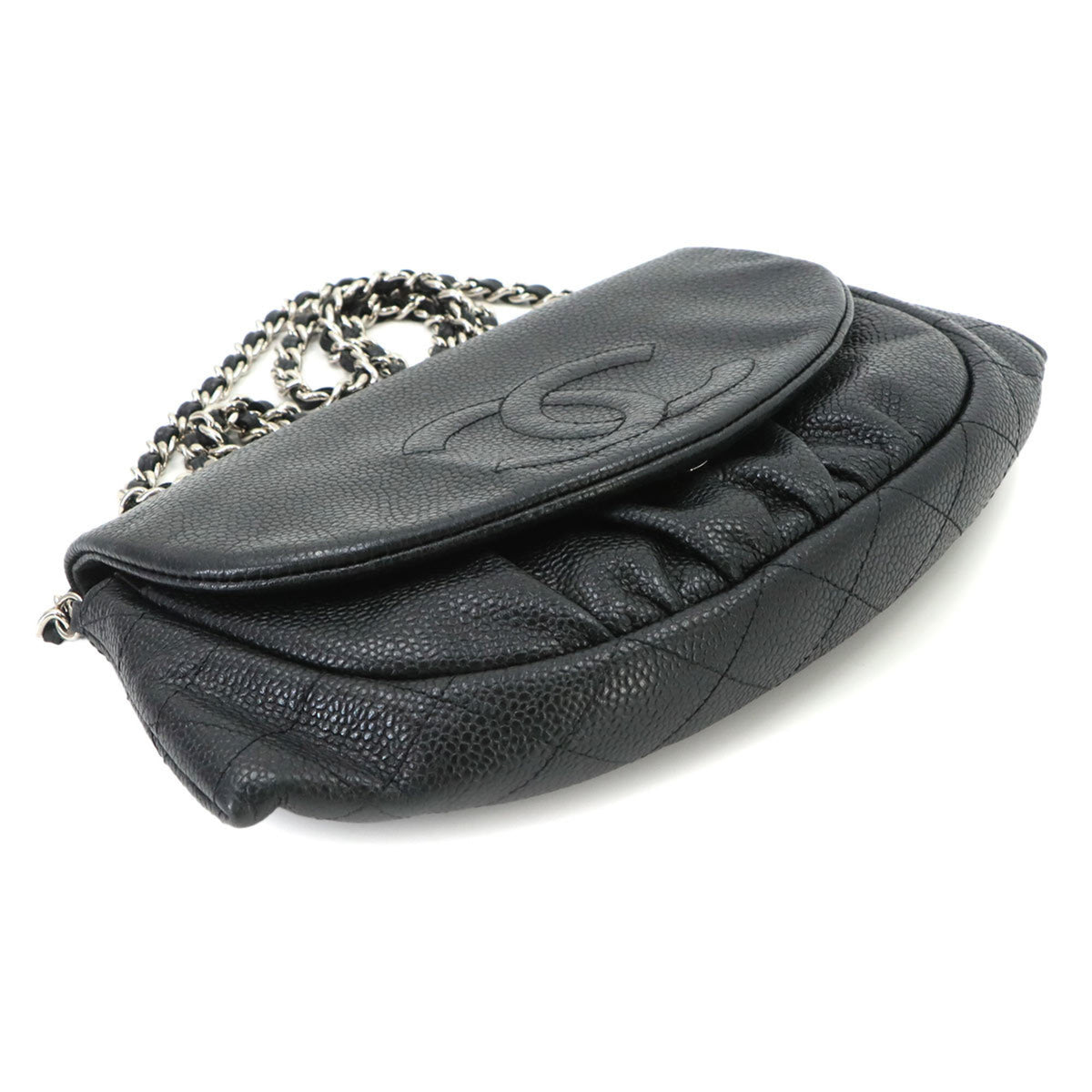 Chanel Black Grained Calfskin Chain/Shoulder Wallet (Pre-Owned)