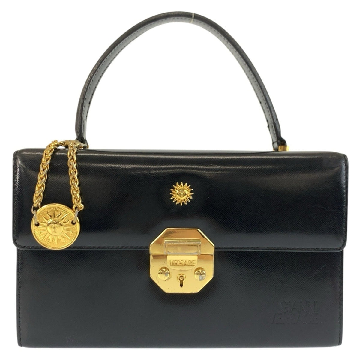 Versace Black Patent Leather Handbag Vanity Bag (Pre-Owned)