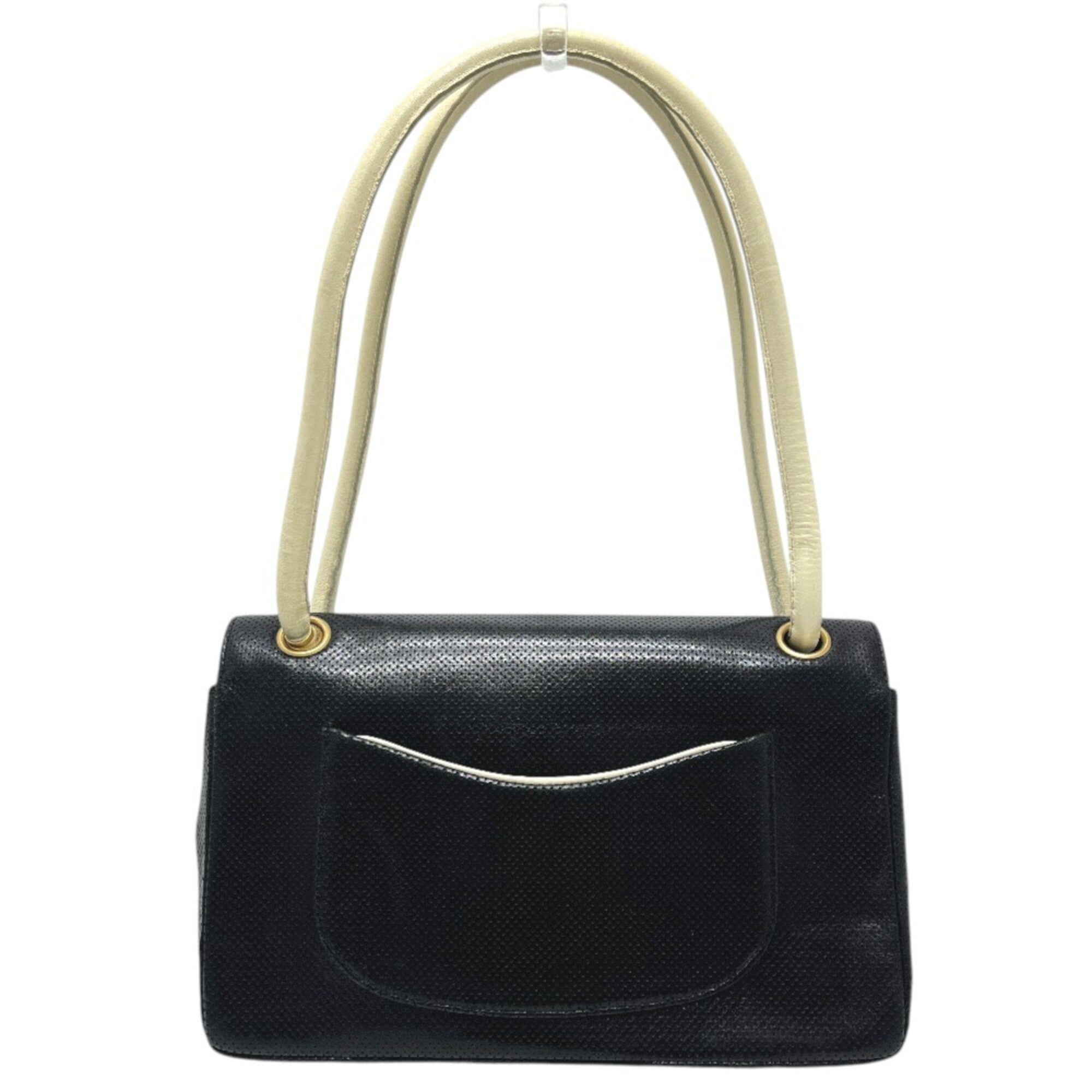 Chanel Black White Leather Handbag Shoulder Bag (Pre-Owned)