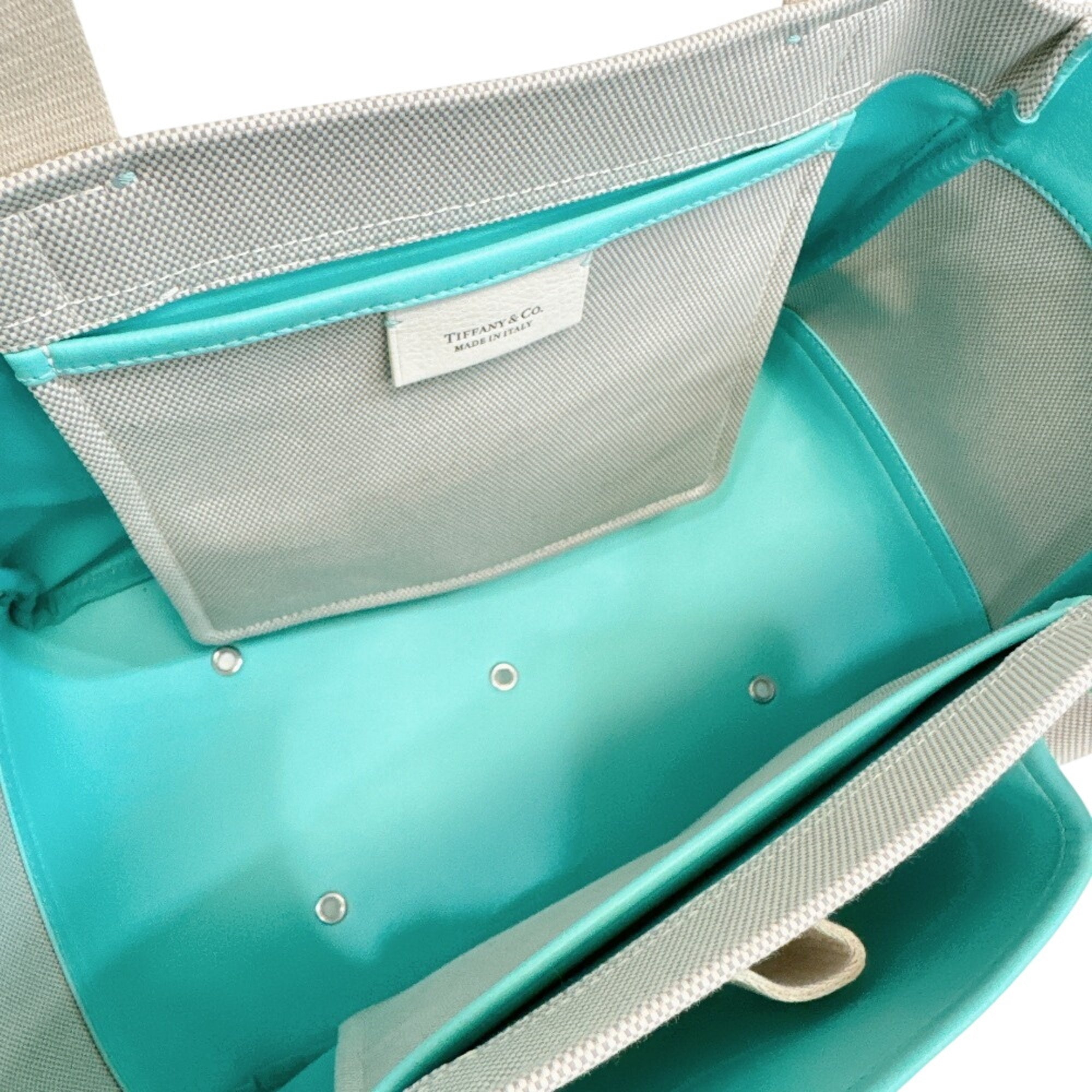 Tiffany Gray Green White Canvas Leather Handbag Tote Bag (Pre-Owned)