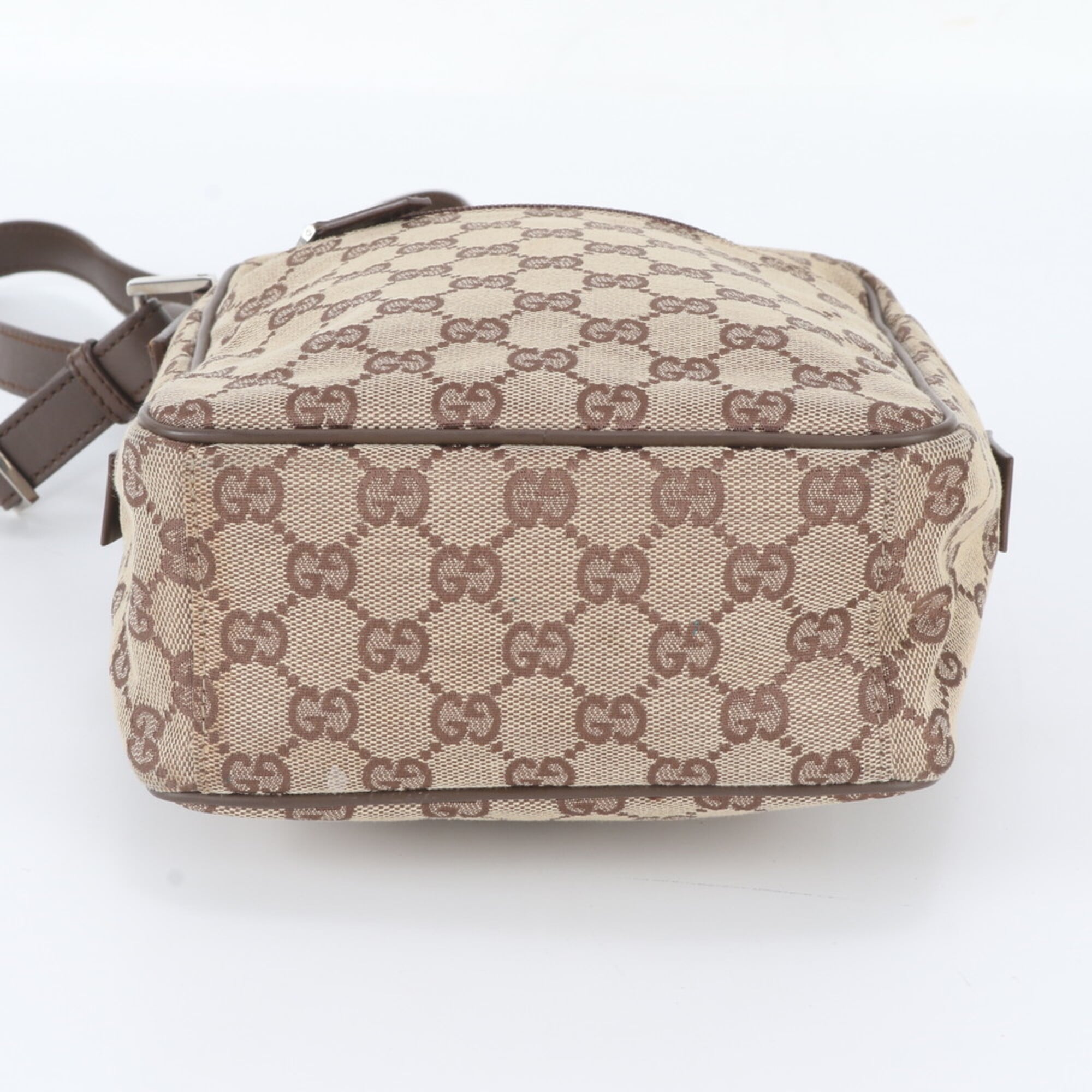 Gucci Brown Leather Canvas Messenger Bag Shoulder Bag (Pre-Owned)