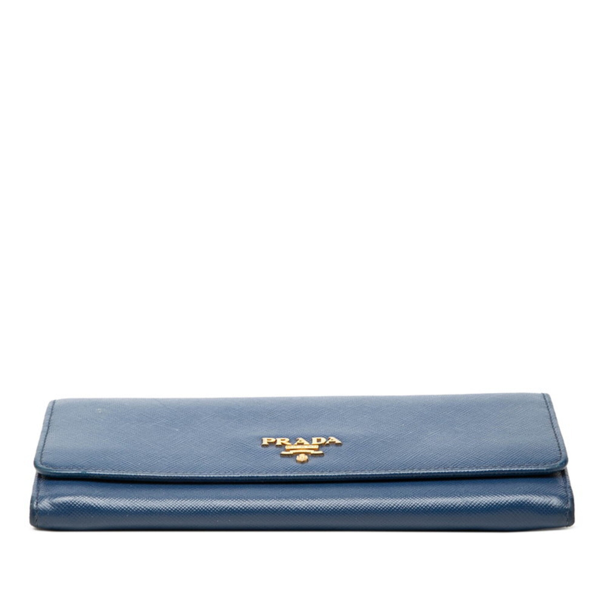 Prada Blue Leather Long Wallet (Bi-Fold) (Pre-Owned)