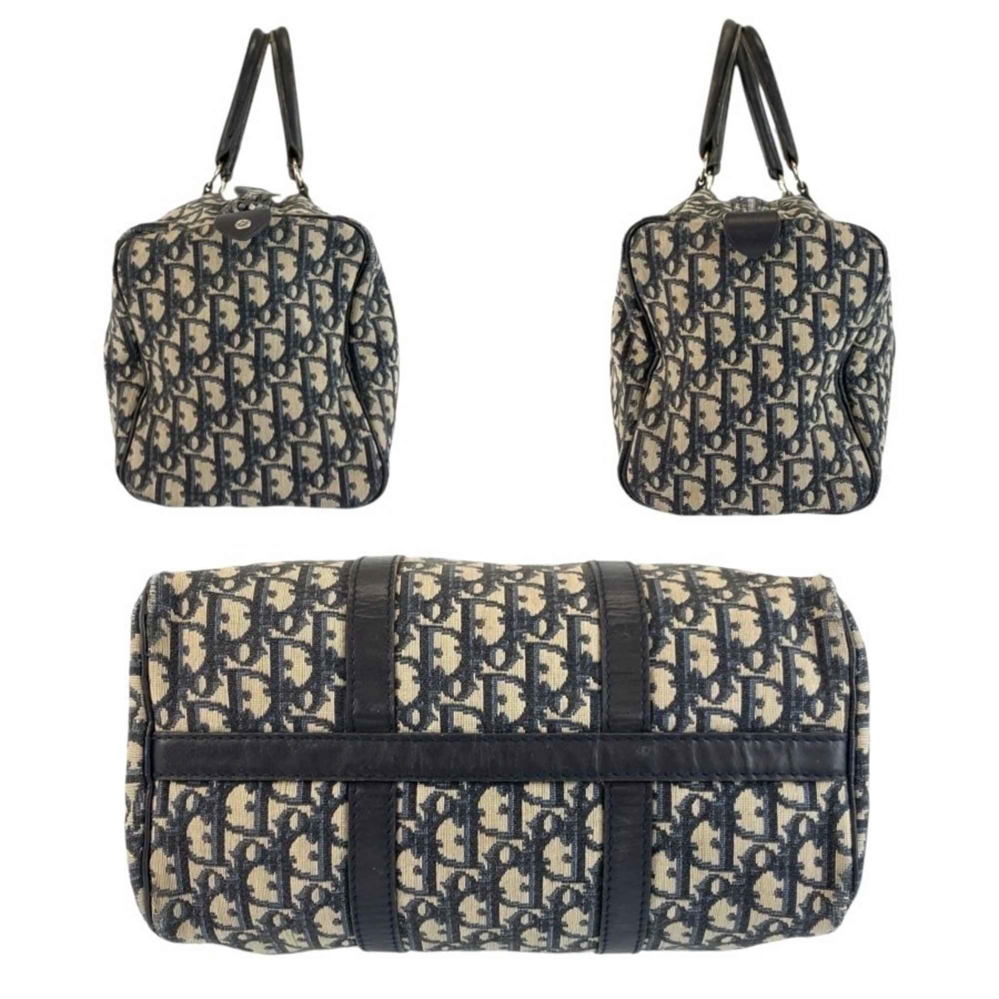 Christian Dior Navy Canvas Leather Boston Bag Handbag (Pre-Owned)