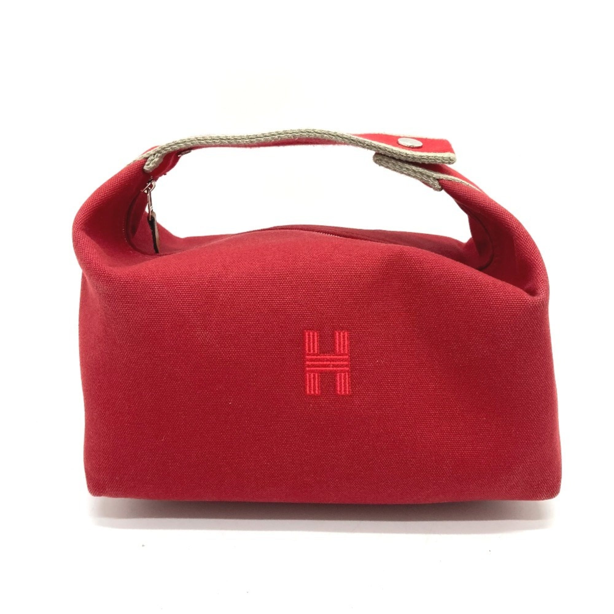 Hermes Red Color Canvas Handbag Shoulder Bag Vanity Bag (Pre-Owned)