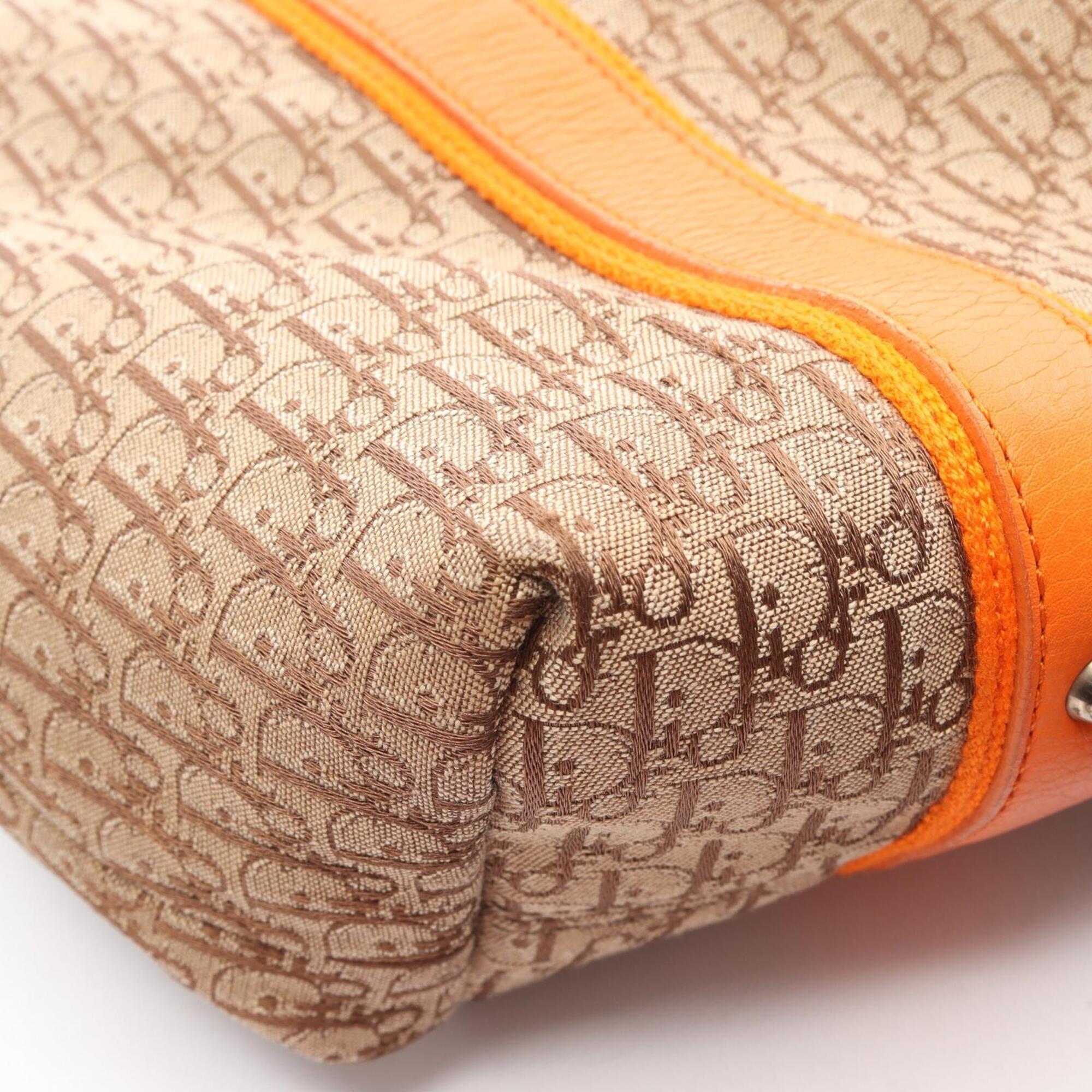 Christian Dior Beige Orange Coated Canvas Leather Handbag Tote Bag (Pre-Owned)