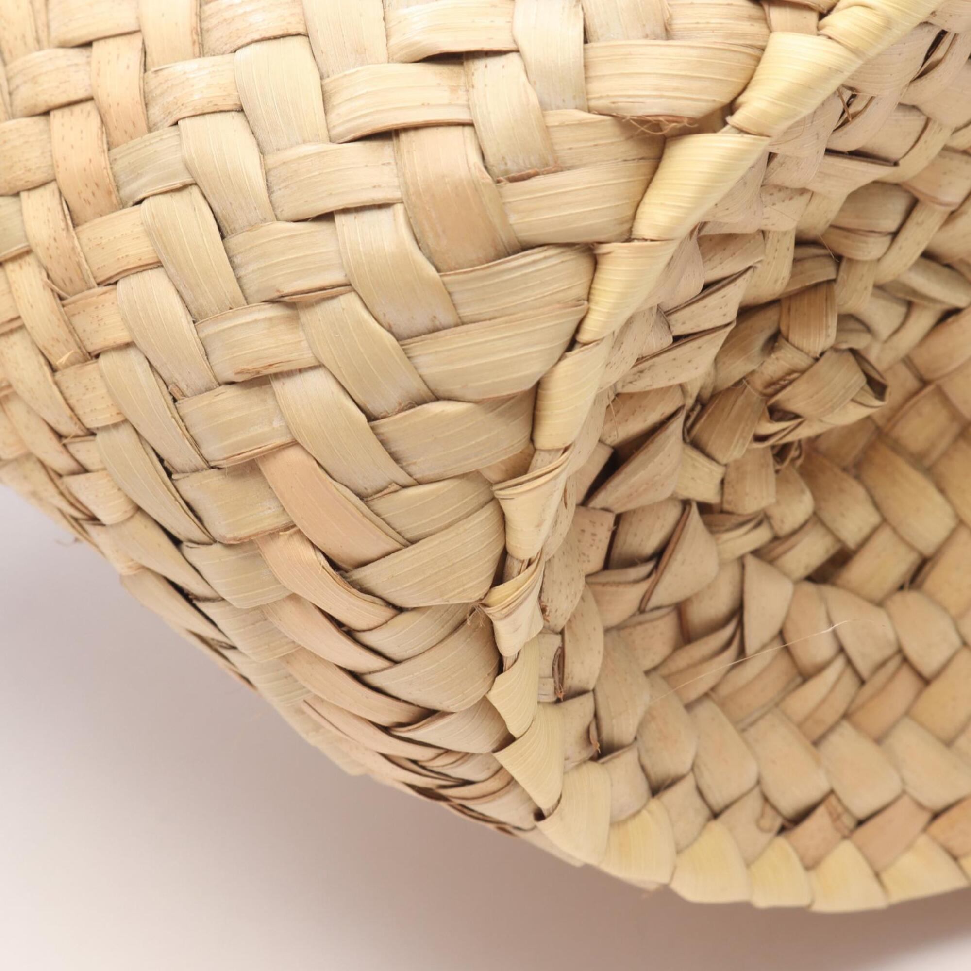 Loewe Beige Green Leather Raffia Basket Handbag (Pre-Owned)
