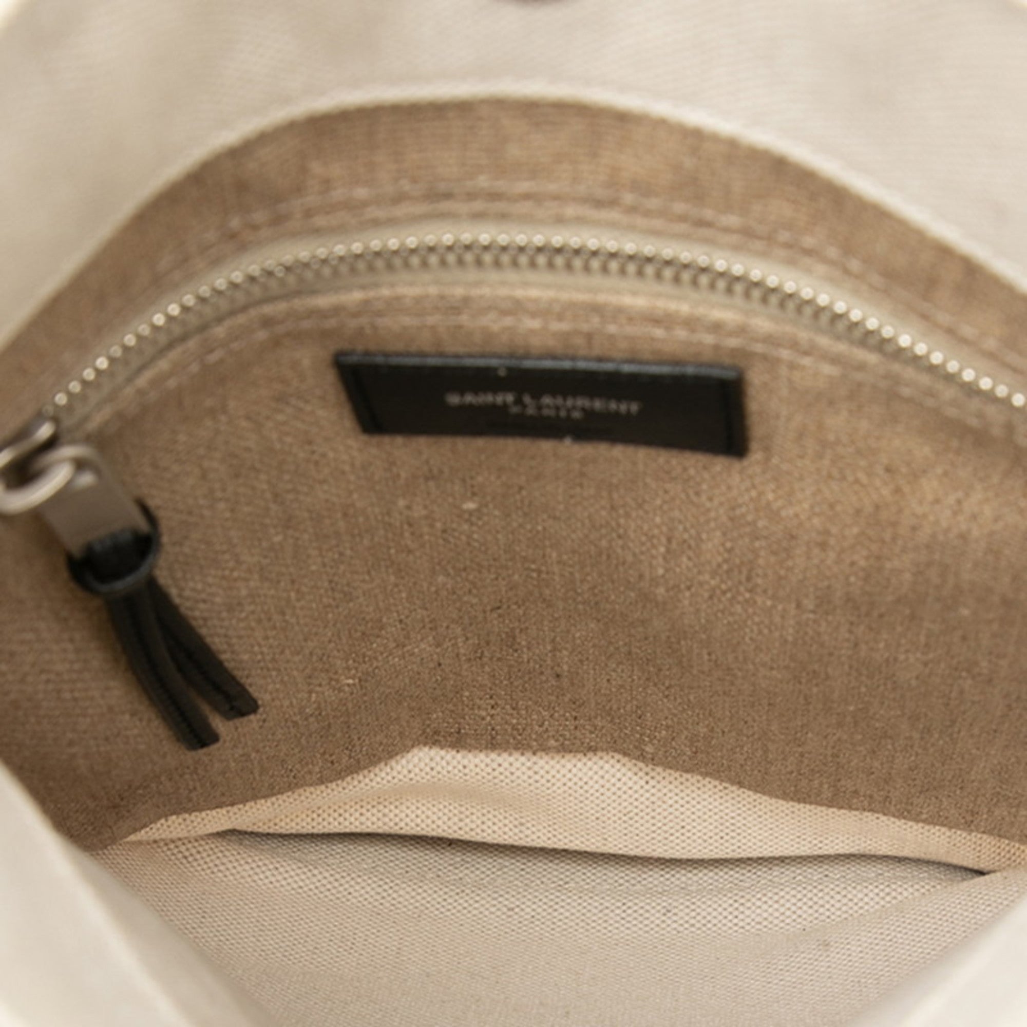 Saint Laurent Beige White Canvas Shoulder Bag (Pre-Owned)