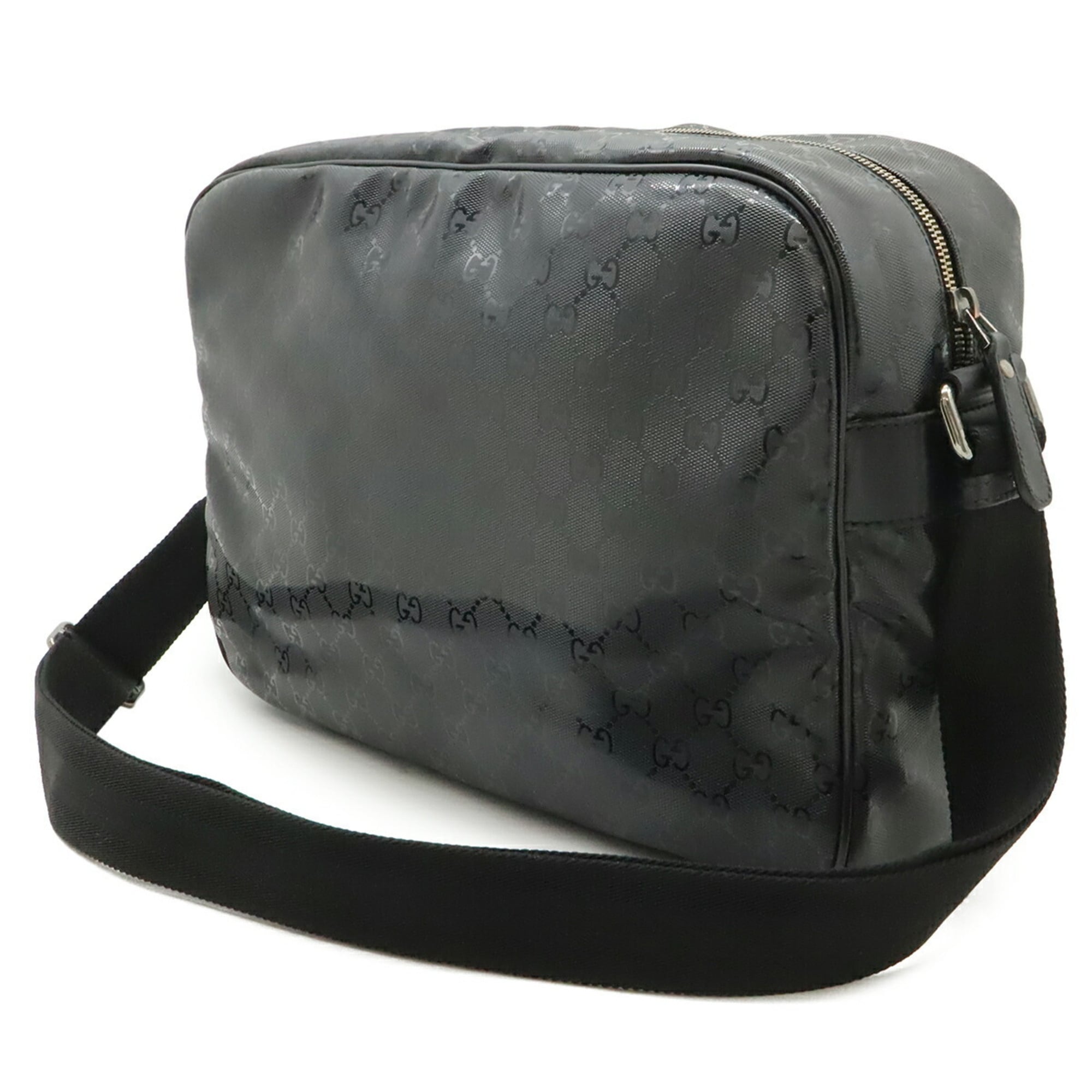 Gucci Gg Imprimé Black Coated Canvas Leather Handbag Shoulder Bag (Pre-Owned)