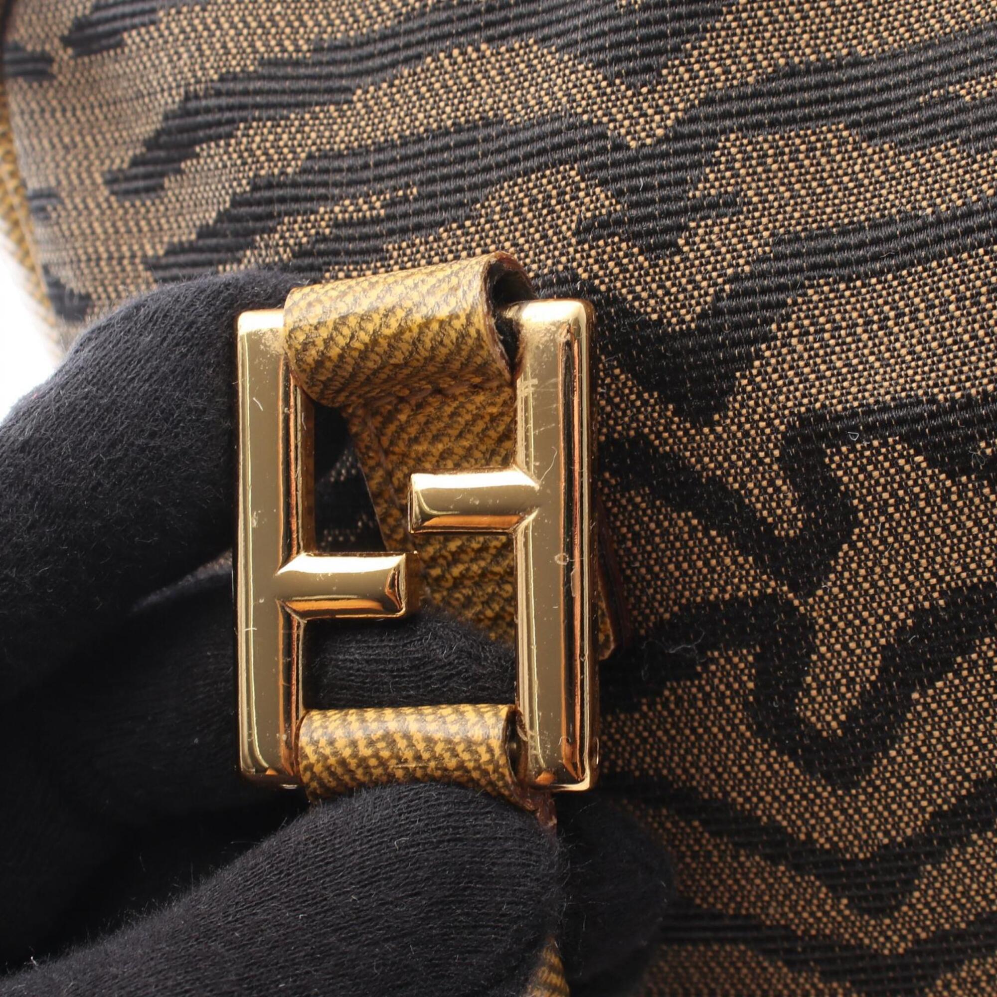 Fendi Black Brown Canvas Leather Handbag Tote Bag (Pre-Owned)