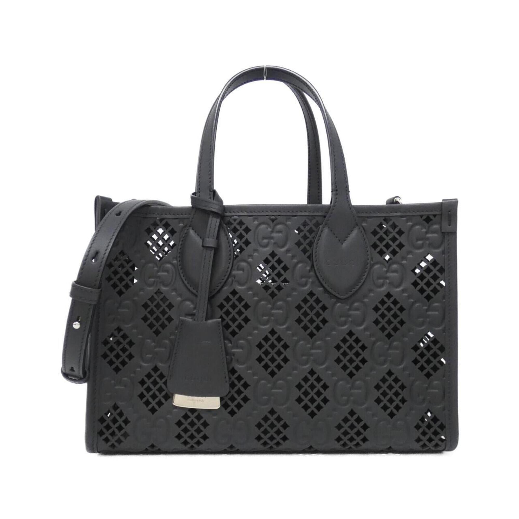 Gucci Black Gg Leather Handbag Pouch (Pre-Owned)