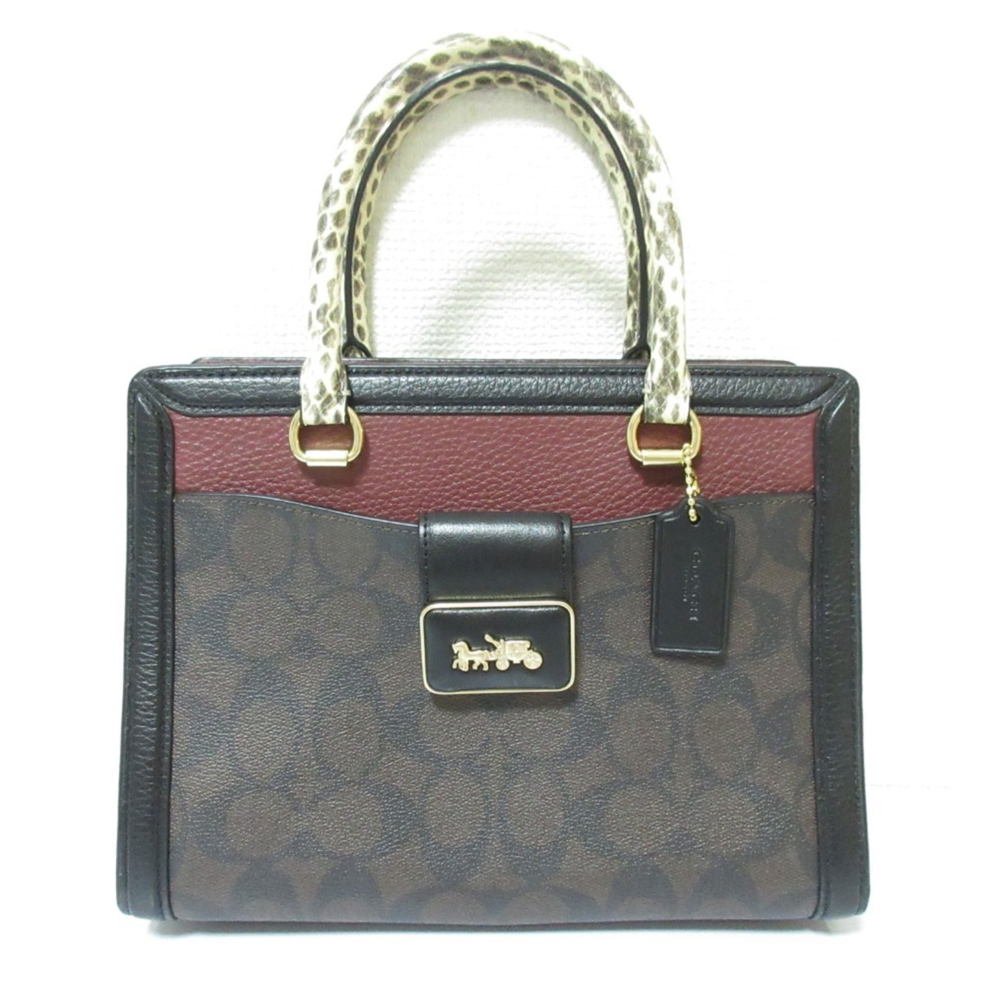 Coach Signature Black Bordeaux Brown Signature Line Handbag Shoulder Bag (Pre-Owned)
