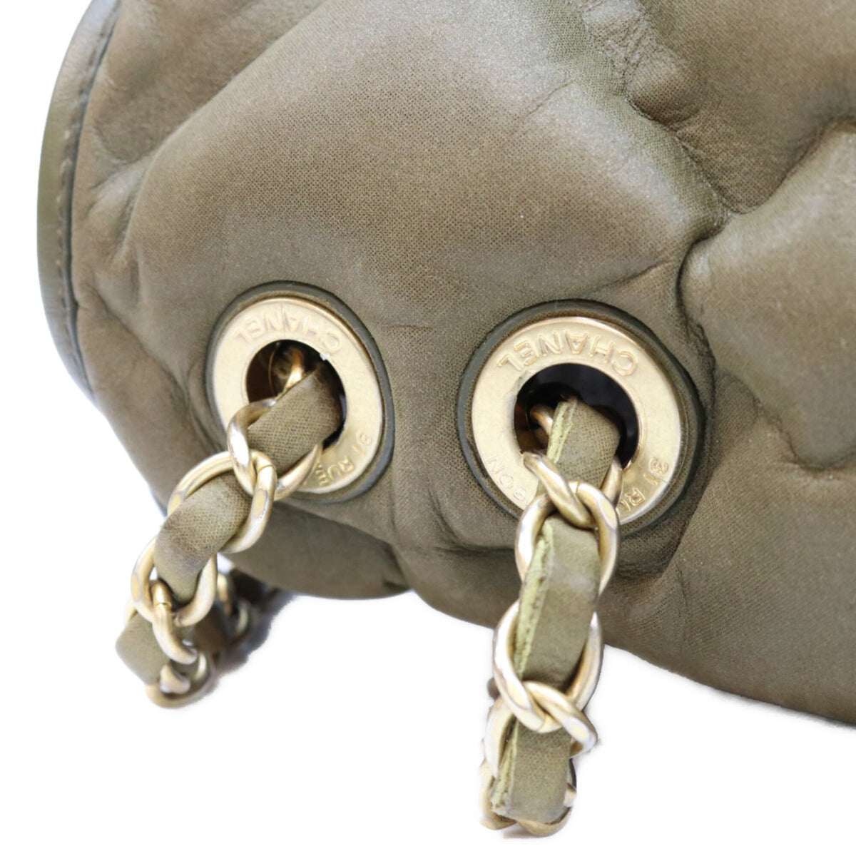 Chanel Khaki Leather Shoulder Bag (Pre-Owned)