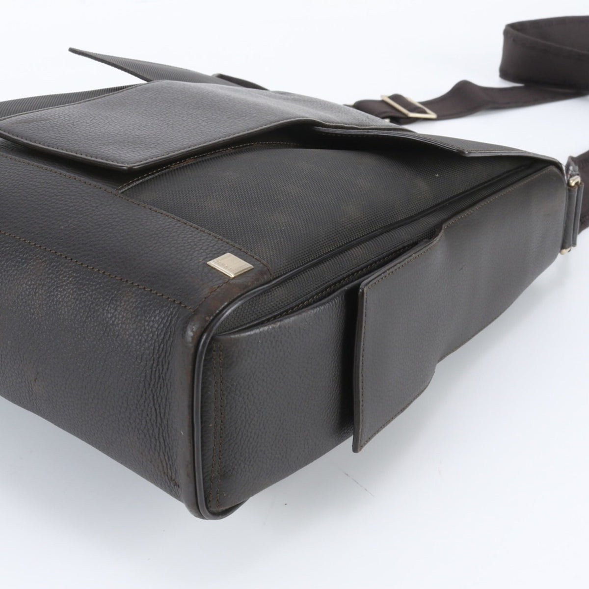 Dunhill Brown Leather Coated Canvas Messenger Bag Shoulder Bag Tote Bag (Pre-Owned)