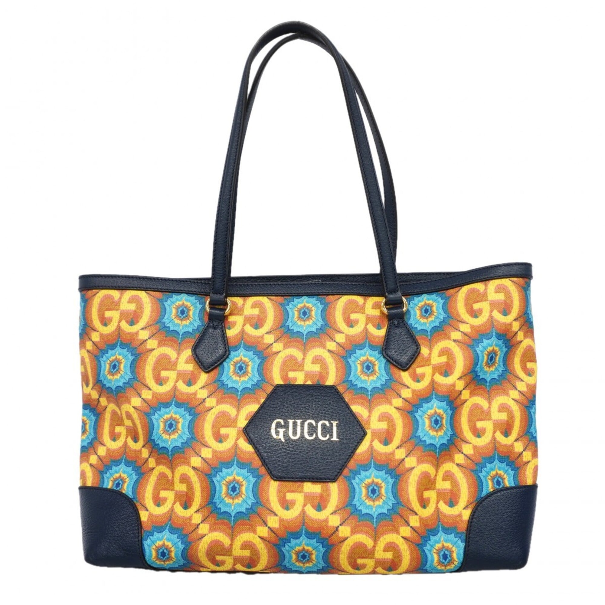 Gucci Navy Yellow Pvc Tote Bag (Pre-Owned)