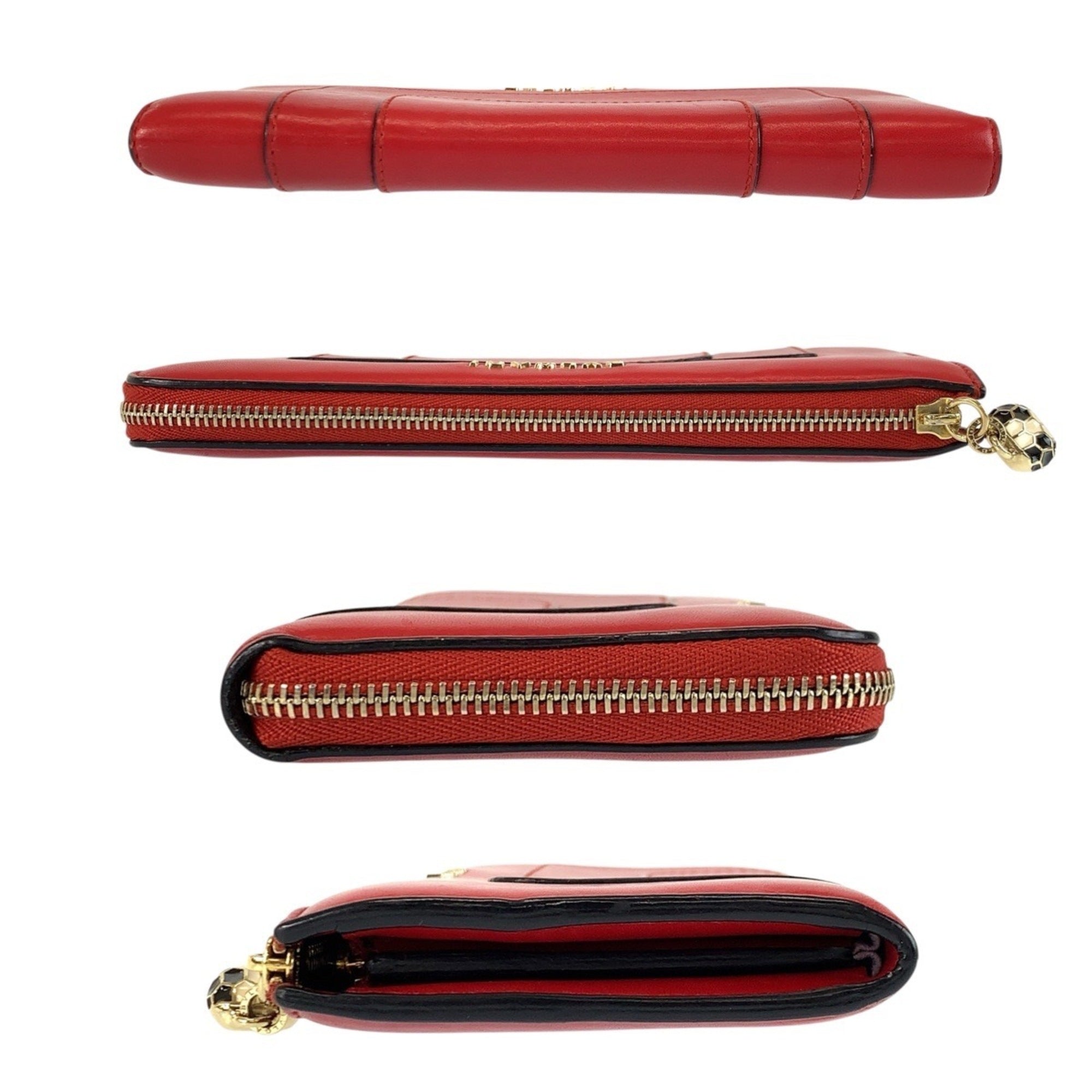 Bvlgari Red Color Leather Coin Purse/Coin Case (Pre-Owned)
