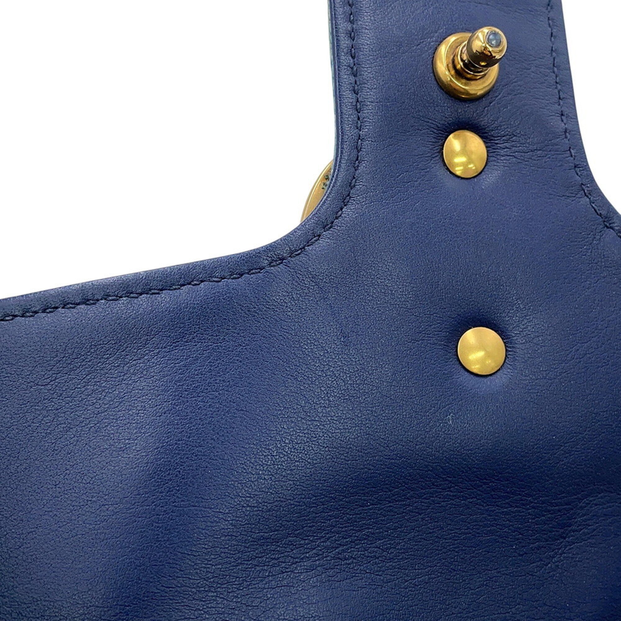 Gucci Gg Marmont Blue Denim Leather Handbag Shoulder Bag (Pre-Owned)