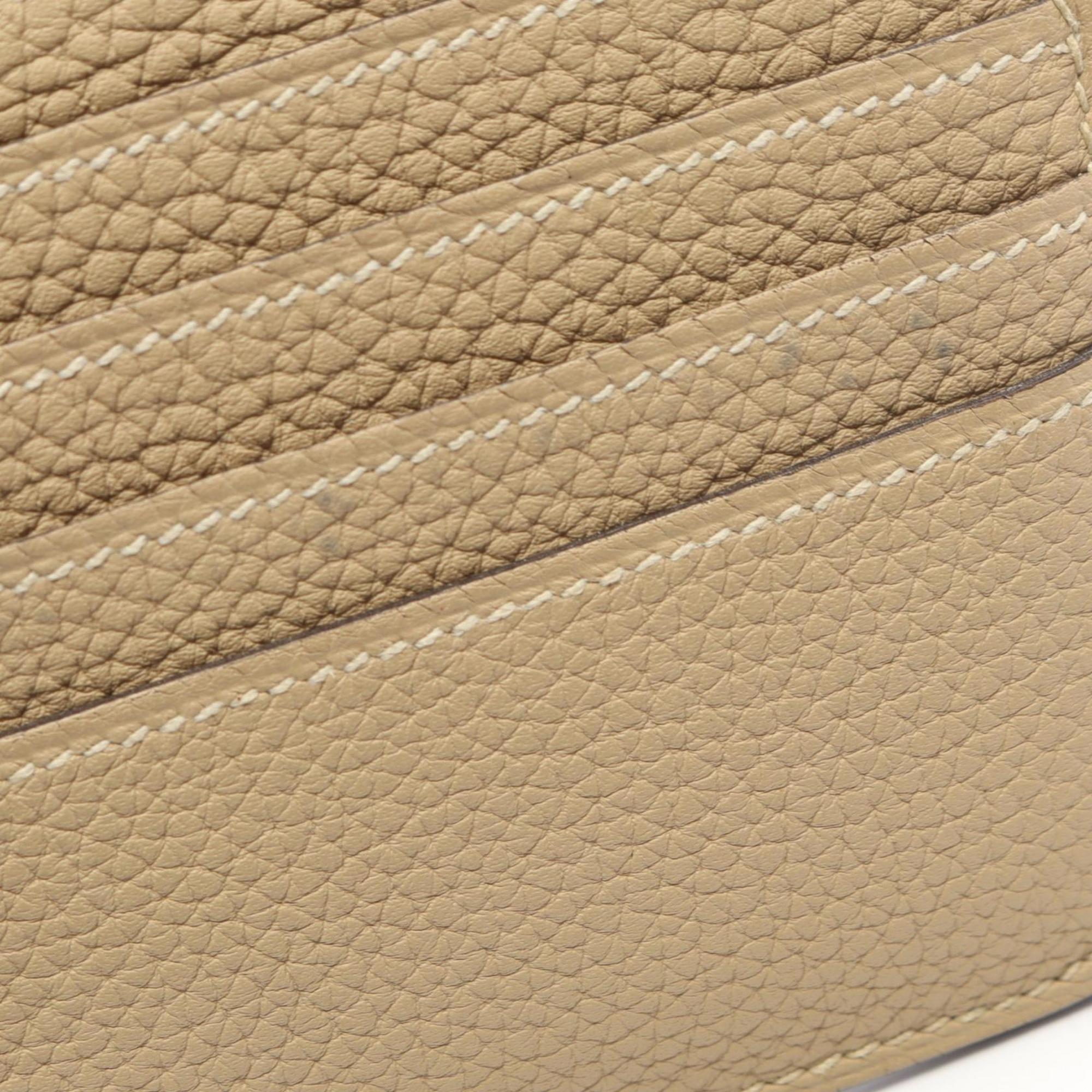 Hermes Beige Taurillon Clemence Leather Long Wallet (Bi-Fold) (Pre-Owned)