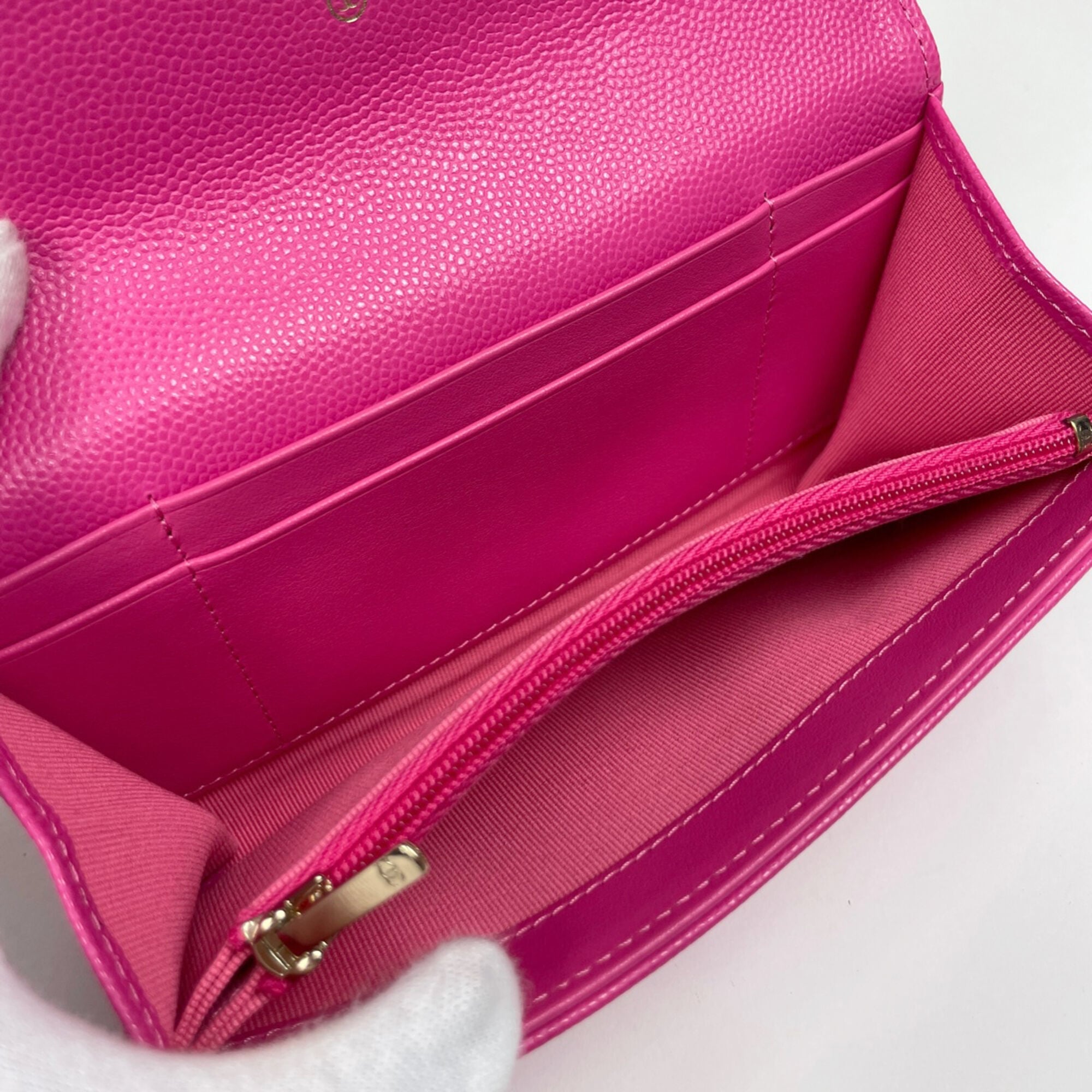 Chanel Pink Grained Calfskin Long Wallet (Bi-Fold) (Pre-Owned)