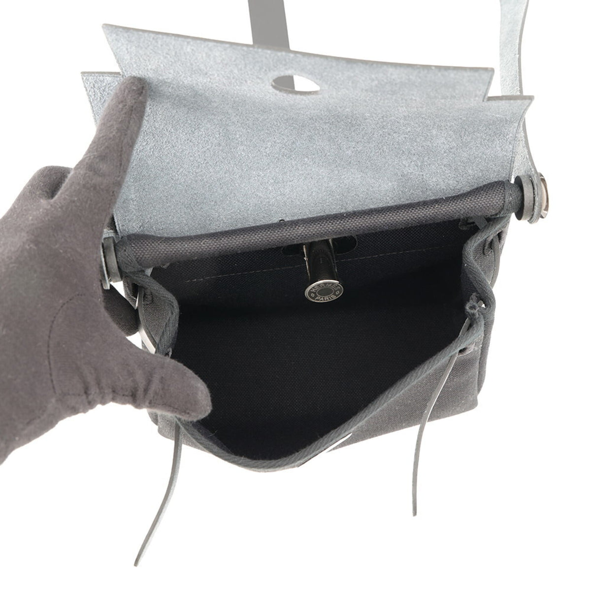 Hermes Black Toile H Leather Shoulder Bag