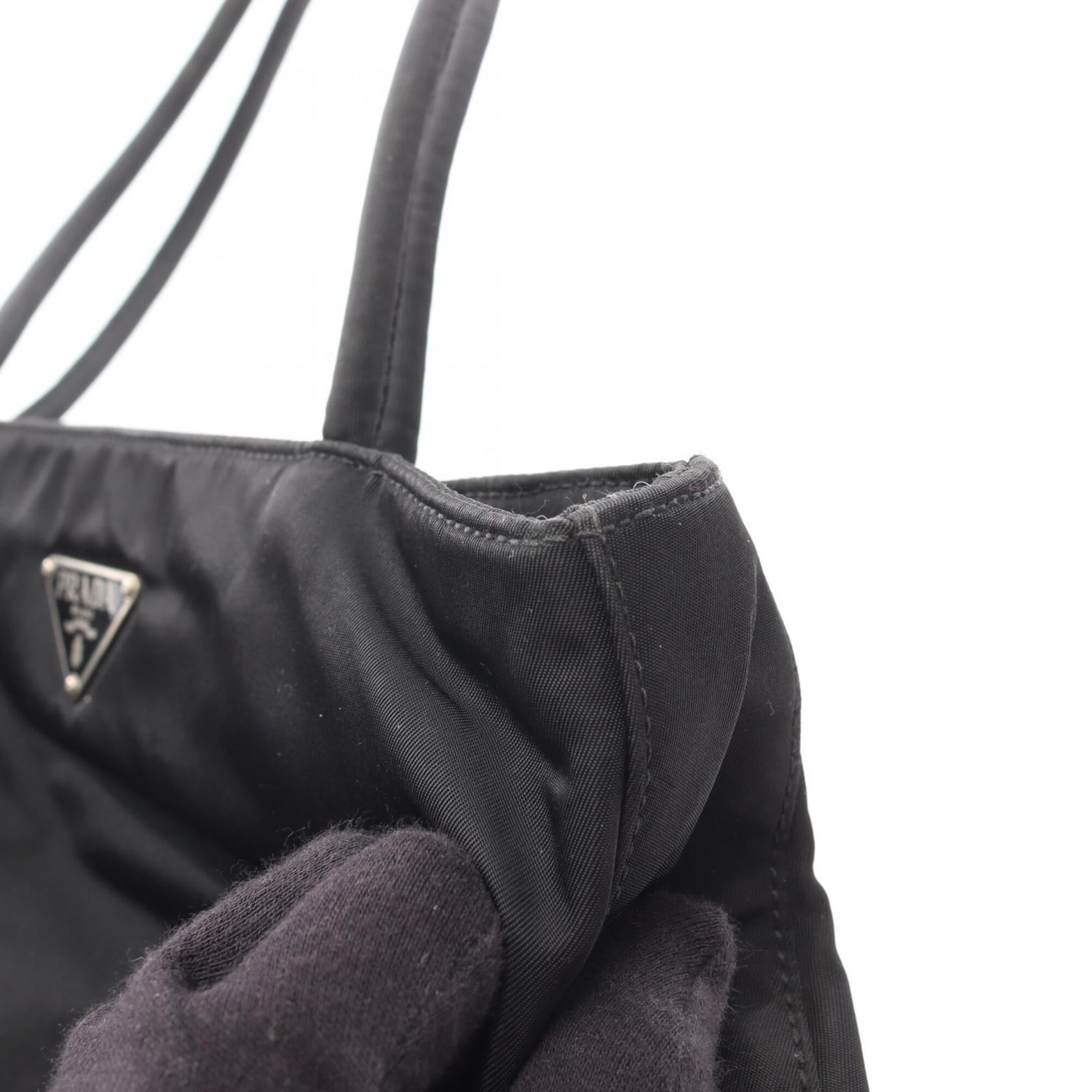 Prada Black Nylon Leather Handbag Shoulder Bag (Pre-Owned)