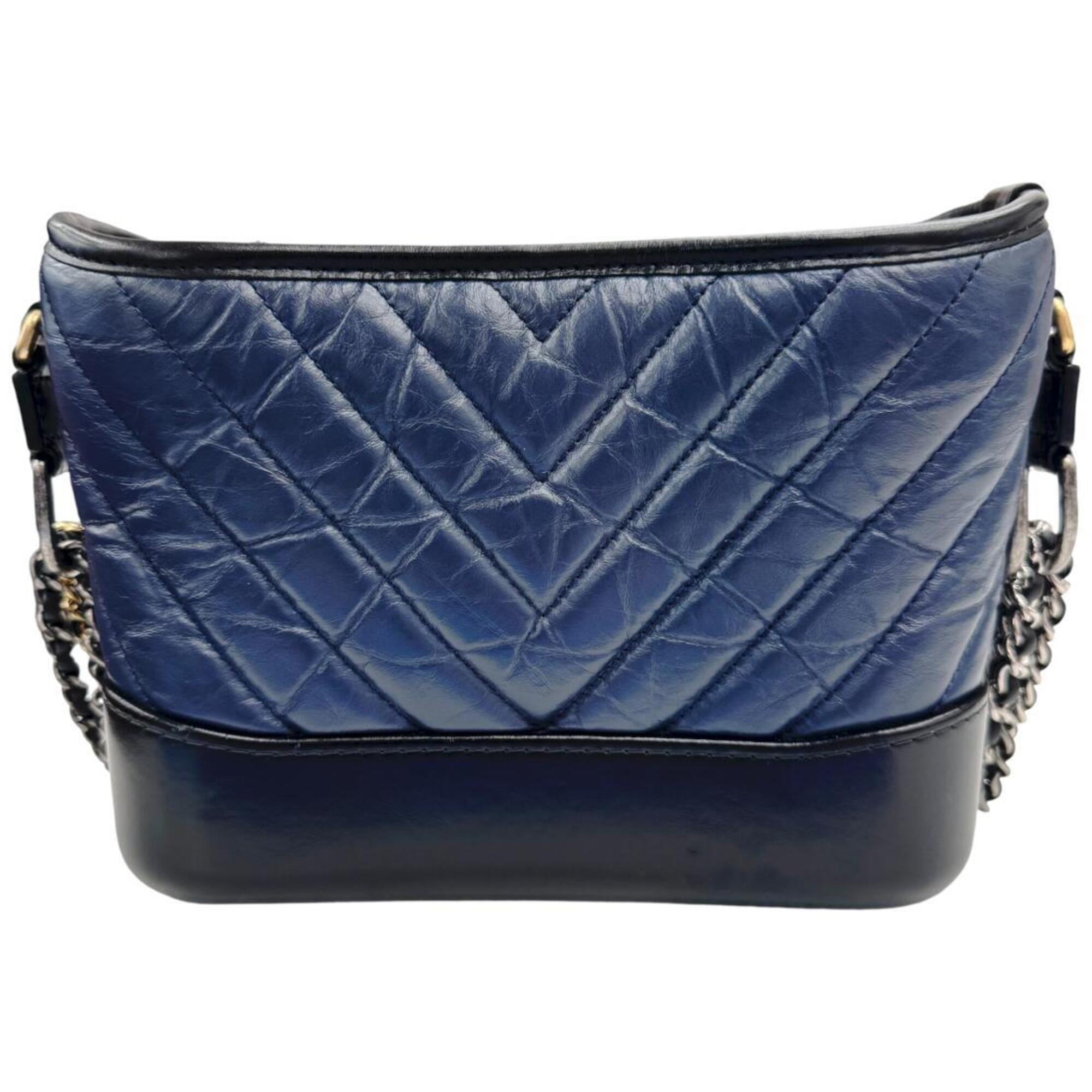 Chanel Black Navy Leather Shoulder Bag (Pre-Owned)