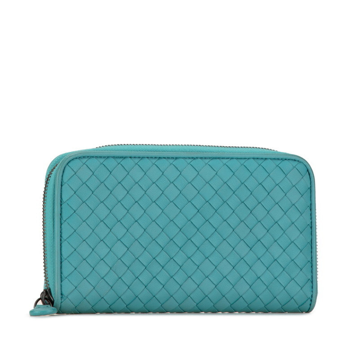 Bottega Veneta Green Light Blue Leather Long Wallet (Bi-Fold) (Pre-Owned)
