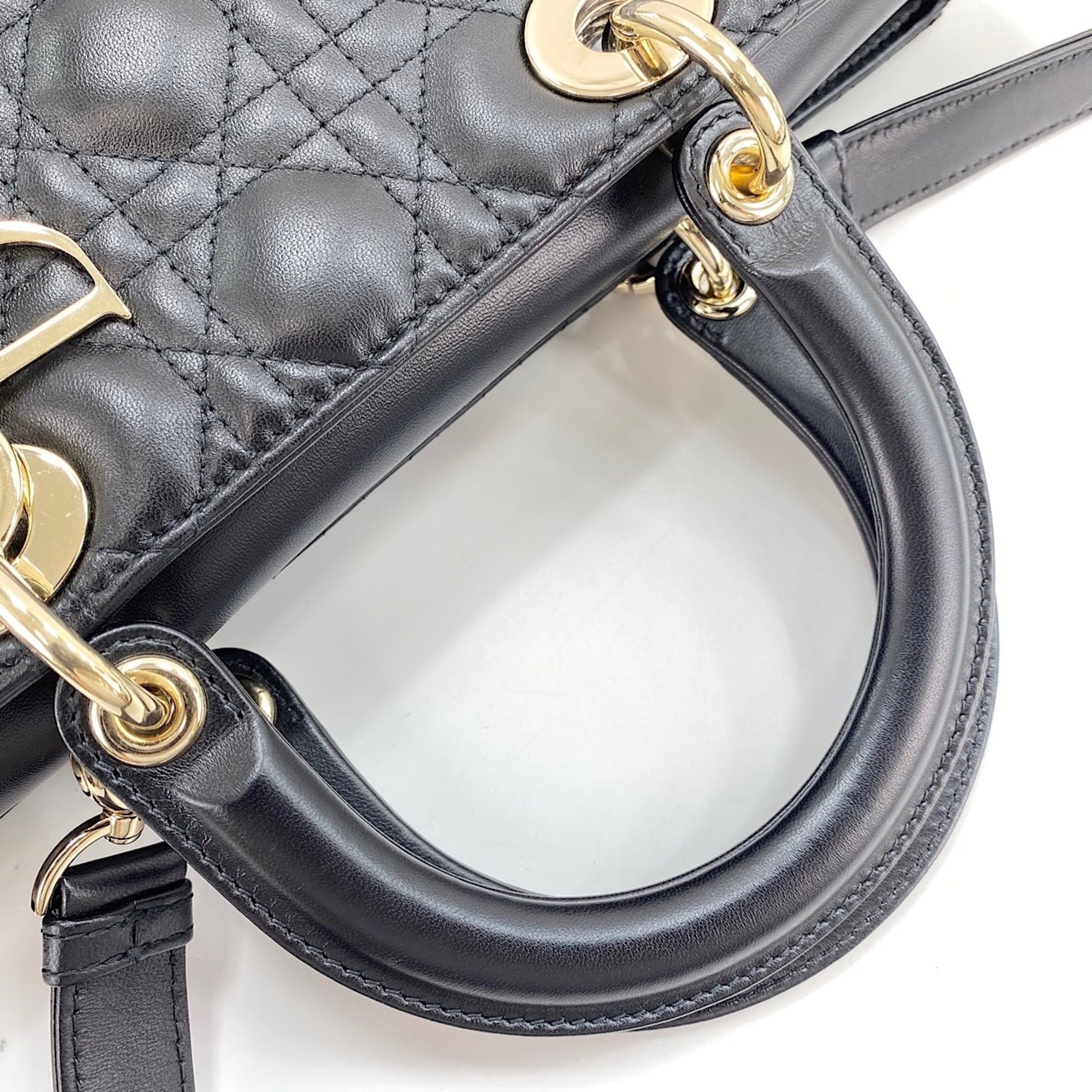 Christian Dior Lady Dior Black Leather Handbag (Pre-Owned)