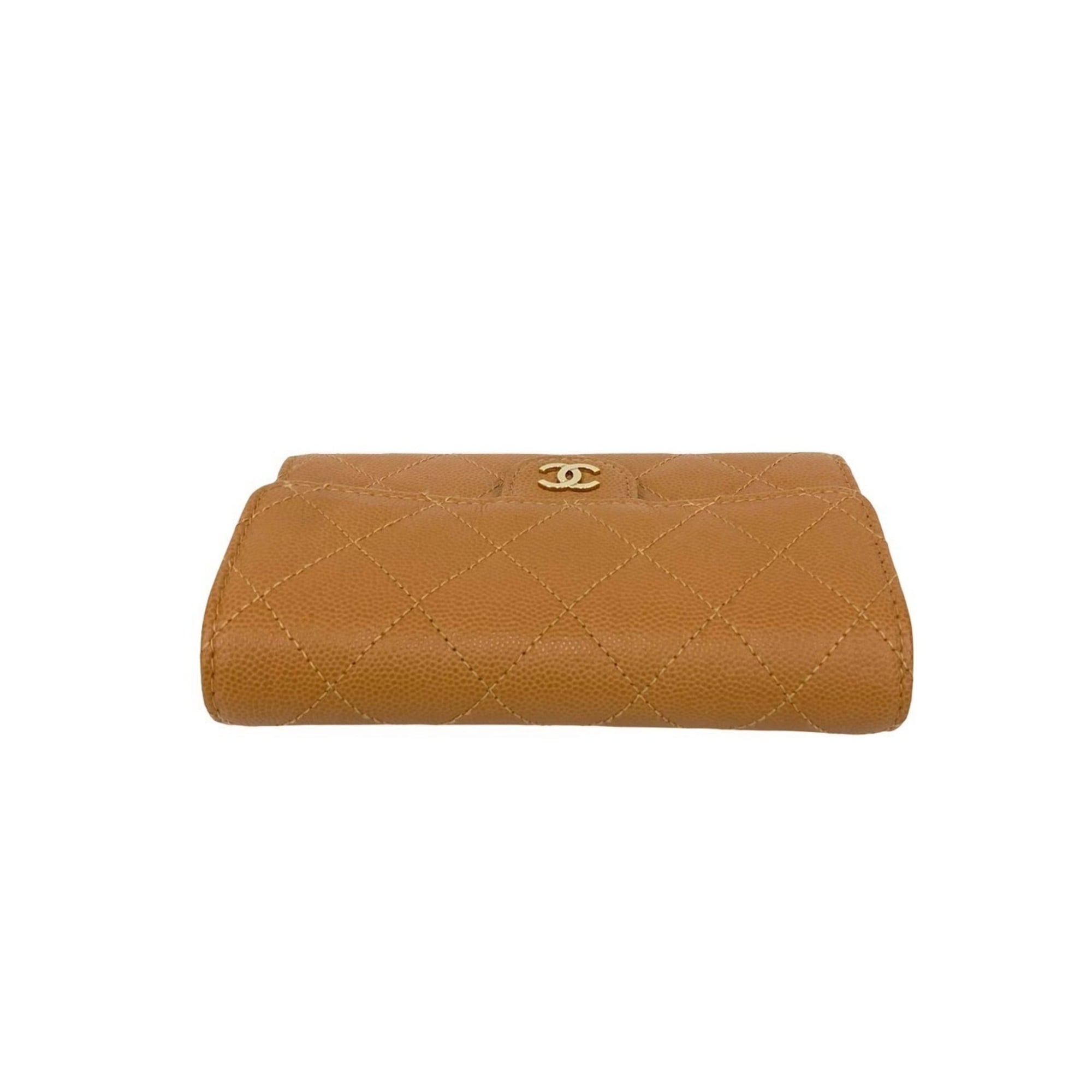 Chanel Beige Grained Calfskin Wallet (Tri-Fold) (Pre-Owned)