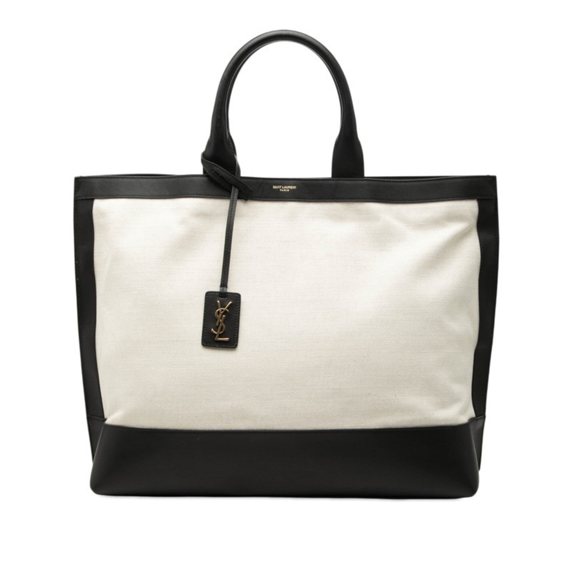 Saint Laurent Black Ivory Canvas Leather Tote Bag (Pre-Owned)