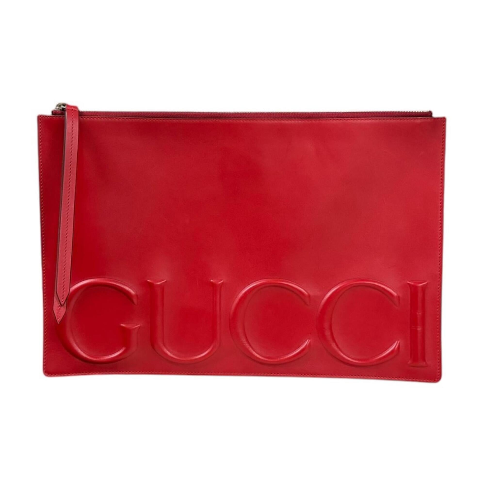 Gucci Daily Red Color Leather Clutch Bag Handbag (Pre-Owned)