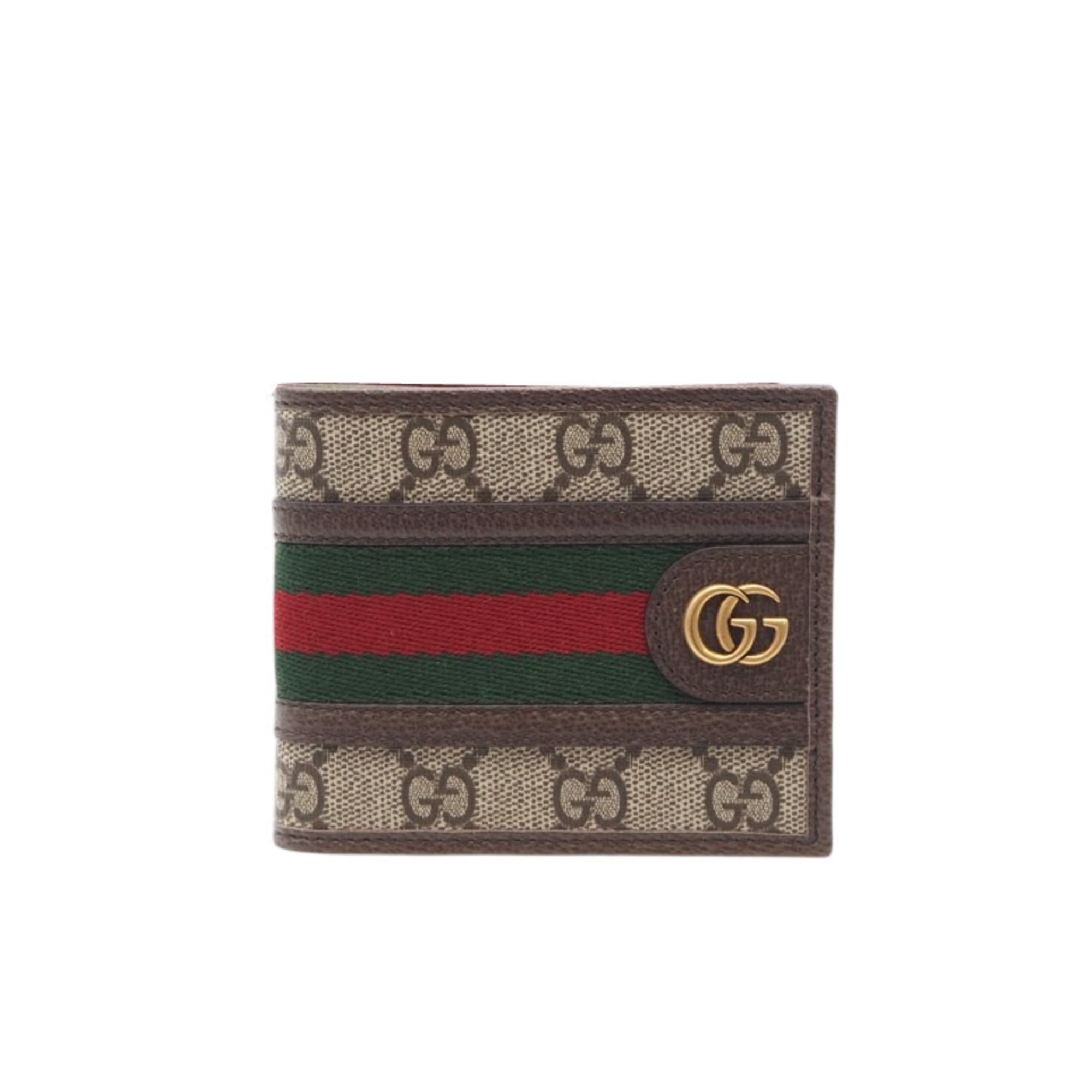 Gucci Beige Brown Green Red Color Coated Canvas Wallet (Bi-Fold) (Pre-Owned)