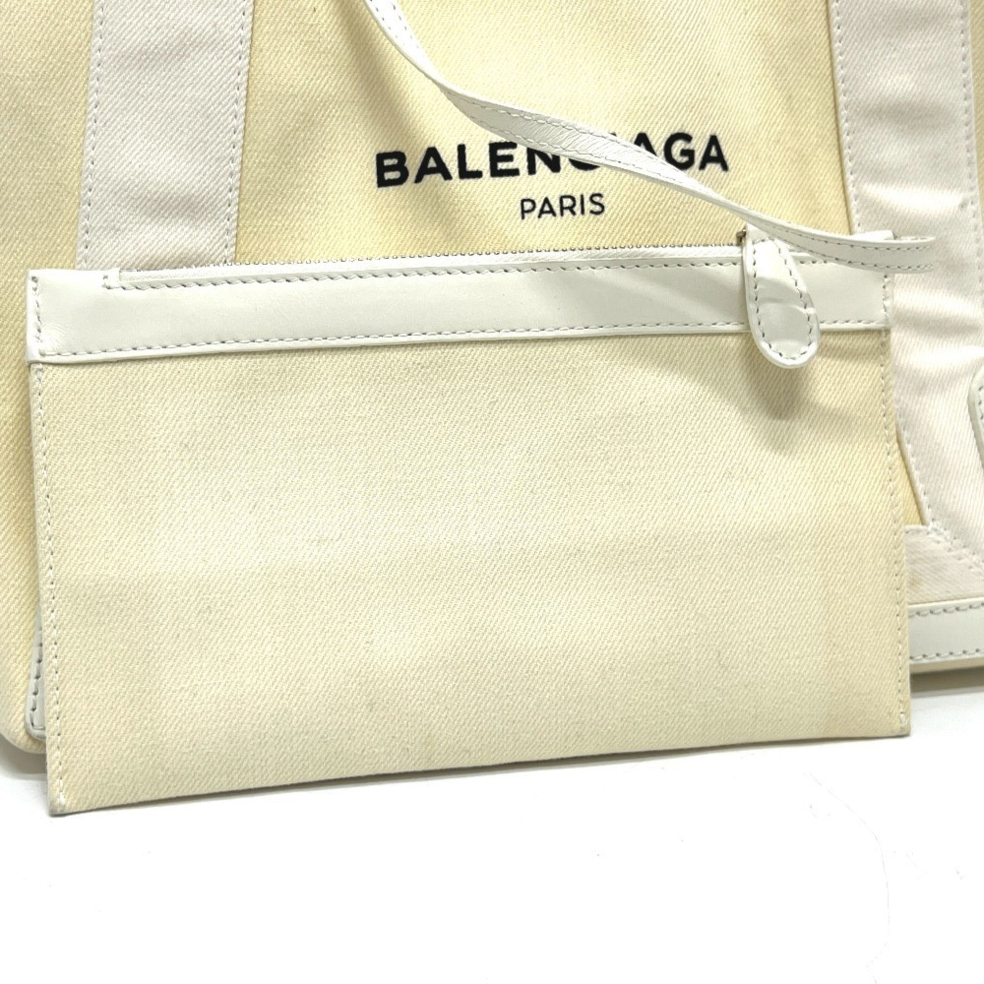 Balenciaga White Canvas Leather Handbag Tote Bag (Pre-Owned)