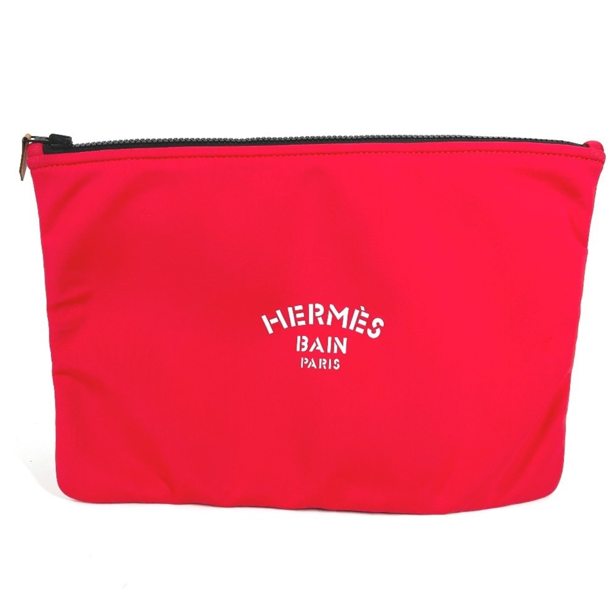 Hermes Red Color White Polyamide Clutch Bag Pouch (Pre-Owned)
