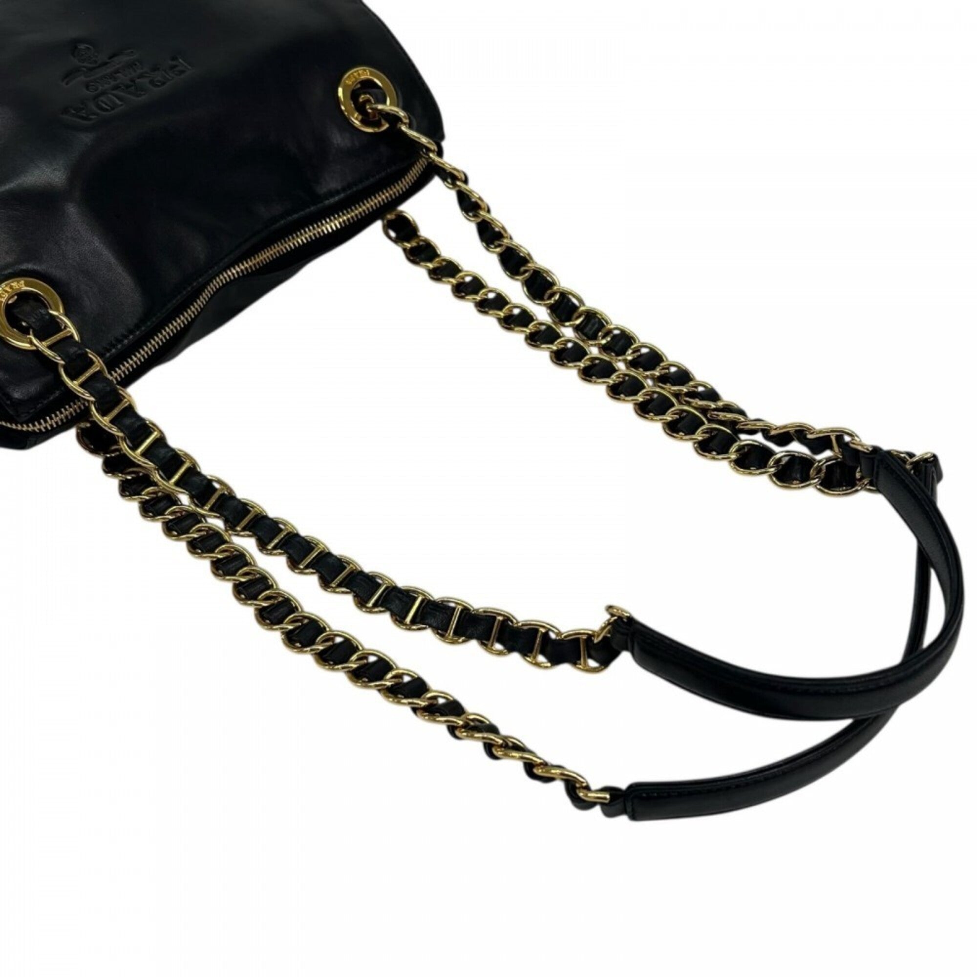 Prada Dark Navy White Leather Shoulder Bag (Pre-Owned)