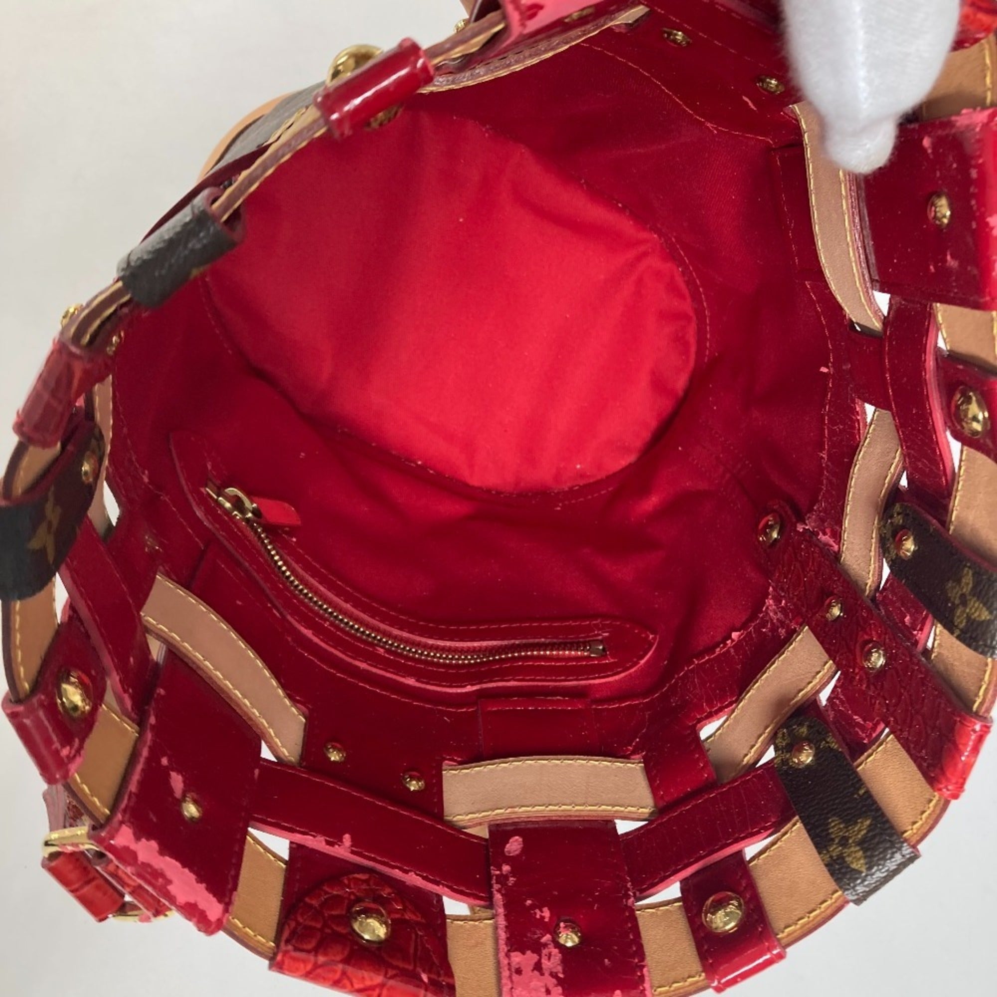 Louis Vuitton Brown Red Color Monogram Patent Leather Shoulder Bag Tote Bag (Pre-Owned)