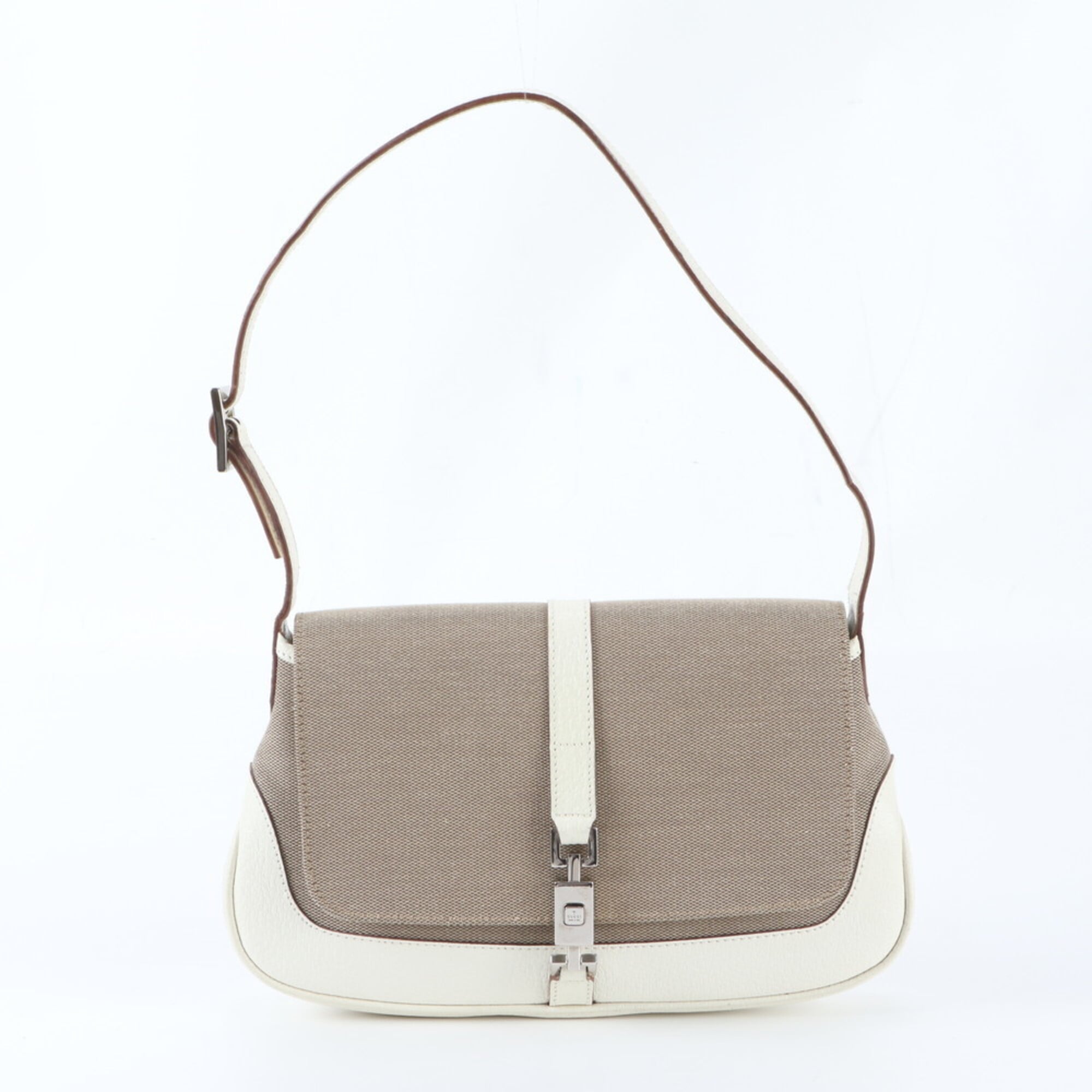 Gucci Jackie Beige Leather Canvas Shoulder Bag Tote Bag (Pre-Owned)