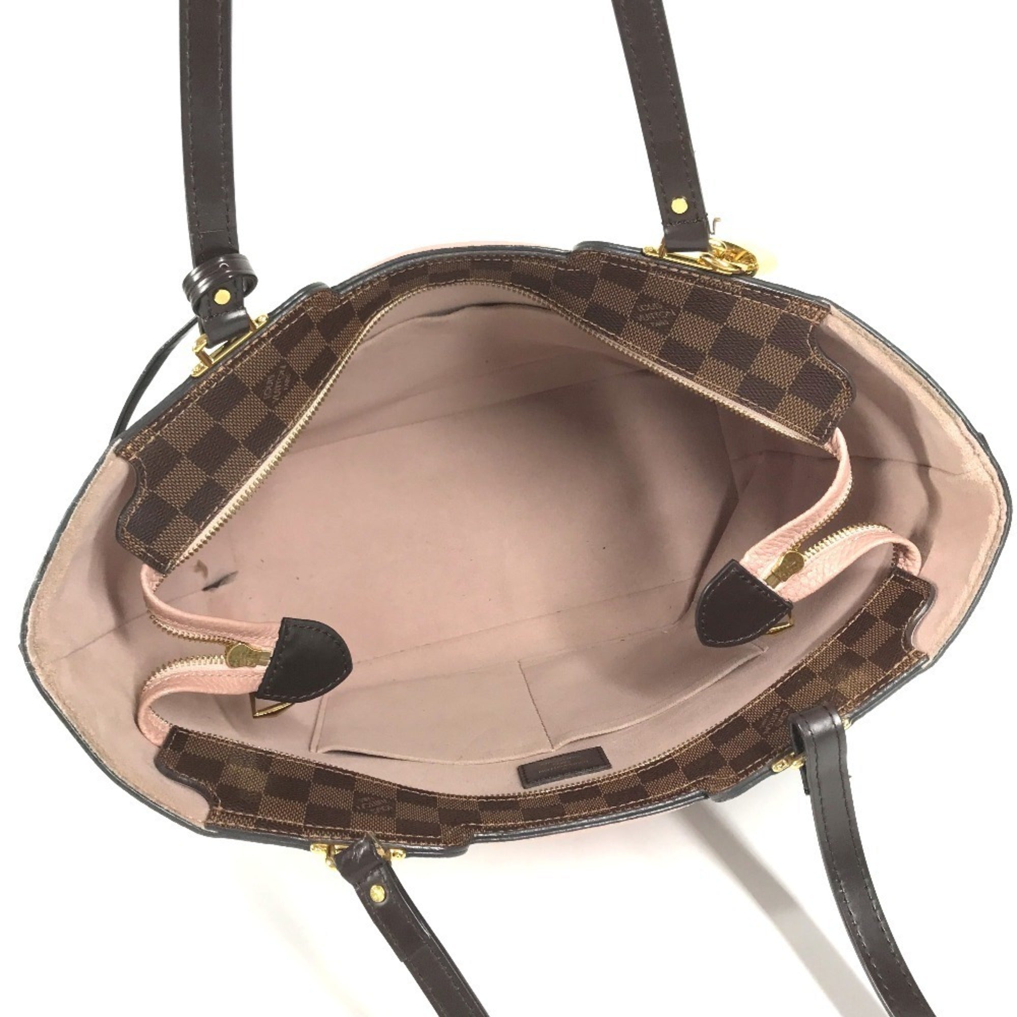Louis Vuitton Brown Damier Canvas Galle Magnolia Pink Jersey Handbag Shoulder Bag Tote Bag (Pre-Owned)