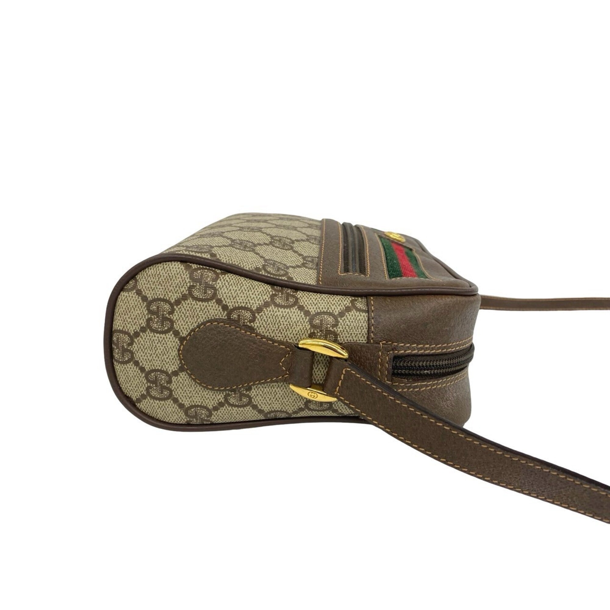 Gucci Brown Green Red Color Leather Pvc Shoulder Bag (Pre-Owned)