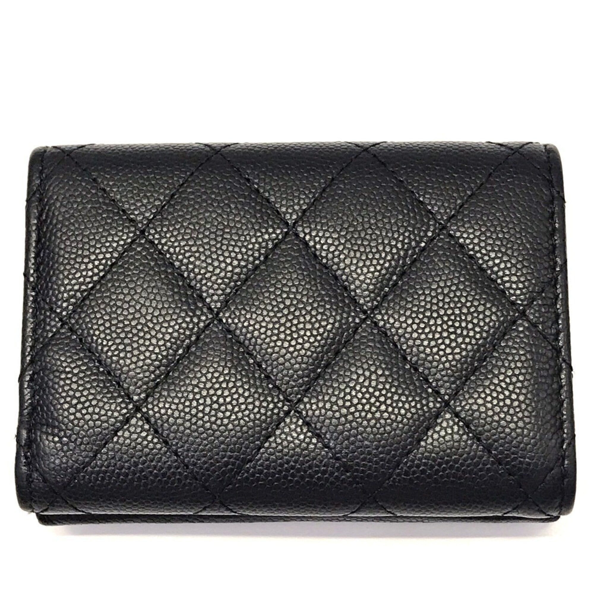 Chanel Black Grained Calfskin Wallet (Tri-Fold) (Pre-Owned)