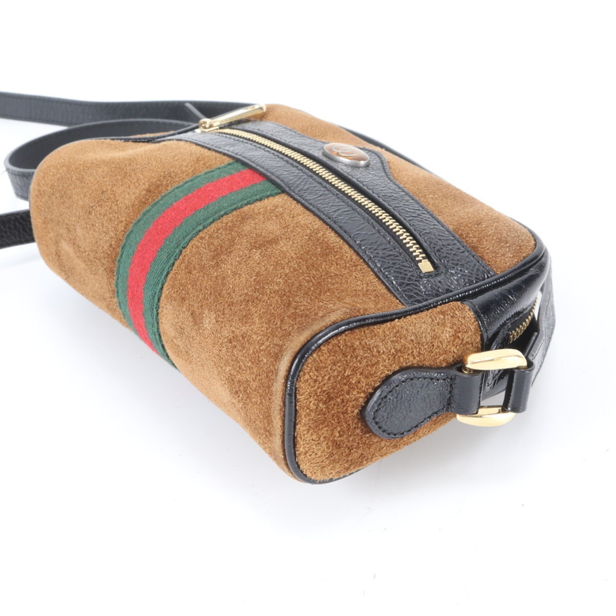 Gucci Sherry Line Black Brown Leather Shoulder Bag (Pre-Owned)
