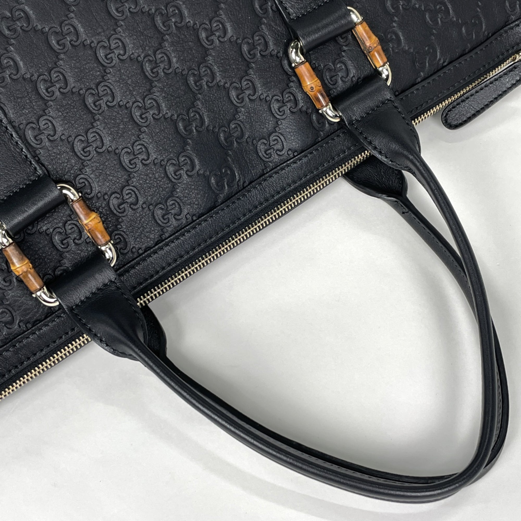 Gucci Black Bamboo Leather Tote Bag (Pre-Owned)