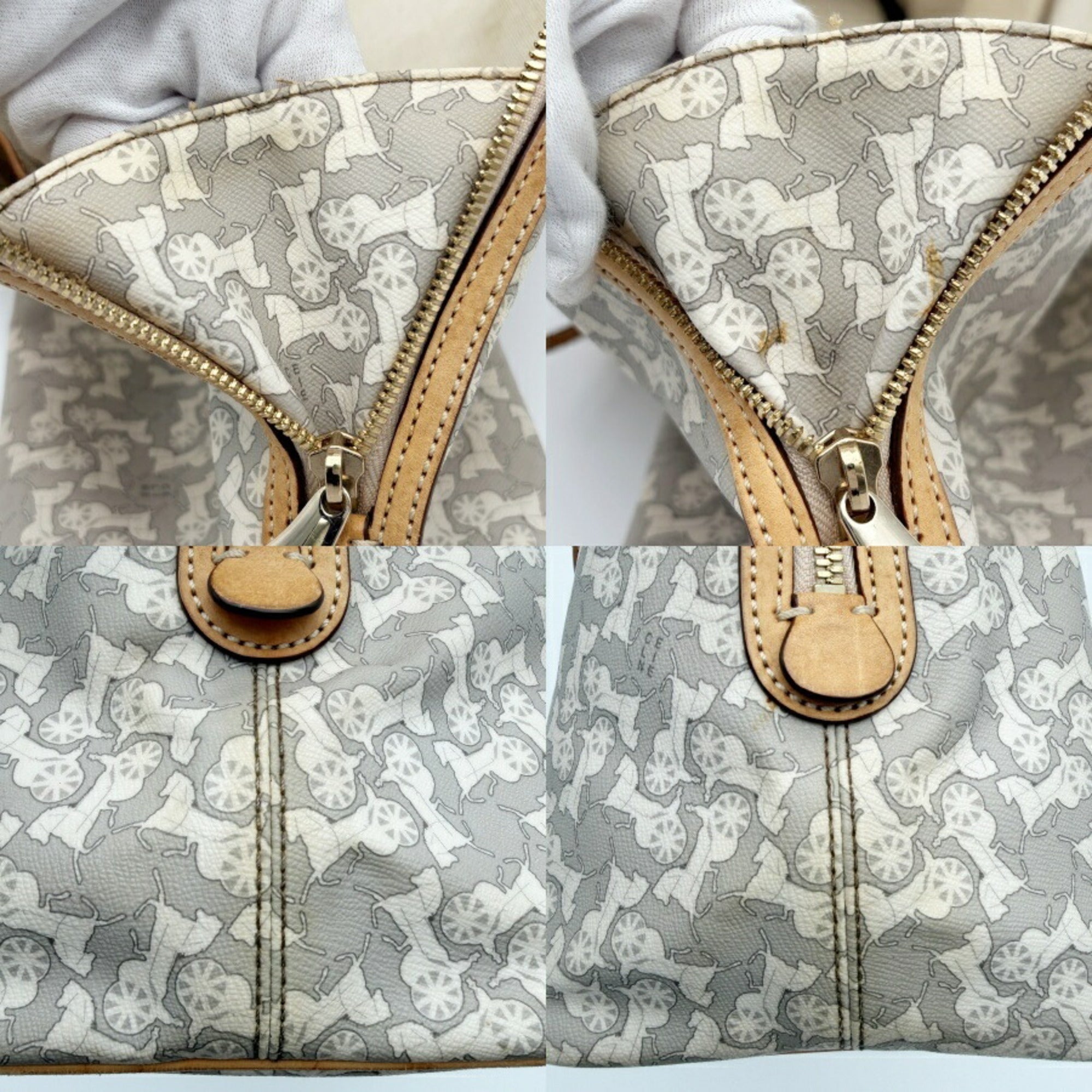 Celine Gray White Pvc Leather Boston Bag Handbag (Pre-Owned)