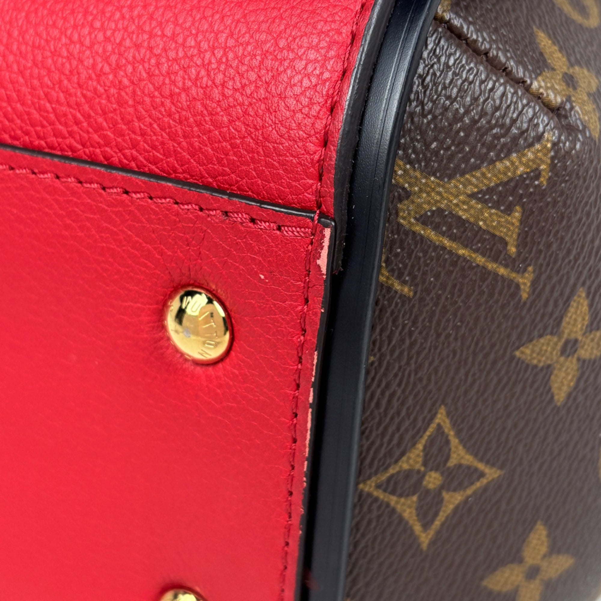 Louis Vuitton Cerise Red Brown Monogram Handbag Tote Bag (Pre-Owned)