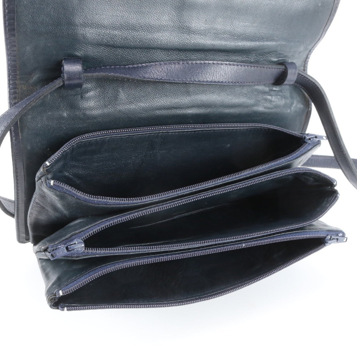 Celine Navy Leather Canvas Crossbody Bag Shoulder Bag (Pre-Owned)