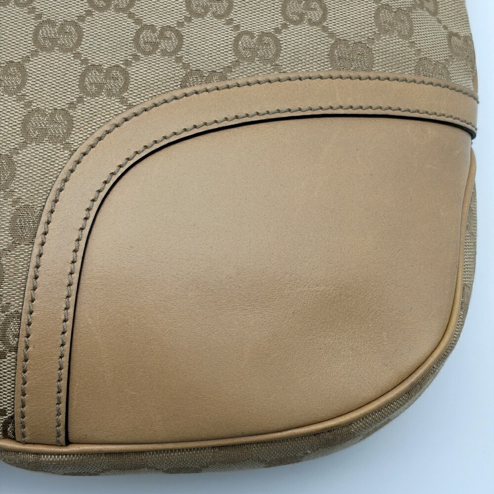 Gucci Beige Brown Canvas Leather Shoulder Bag (Pre-Owned)