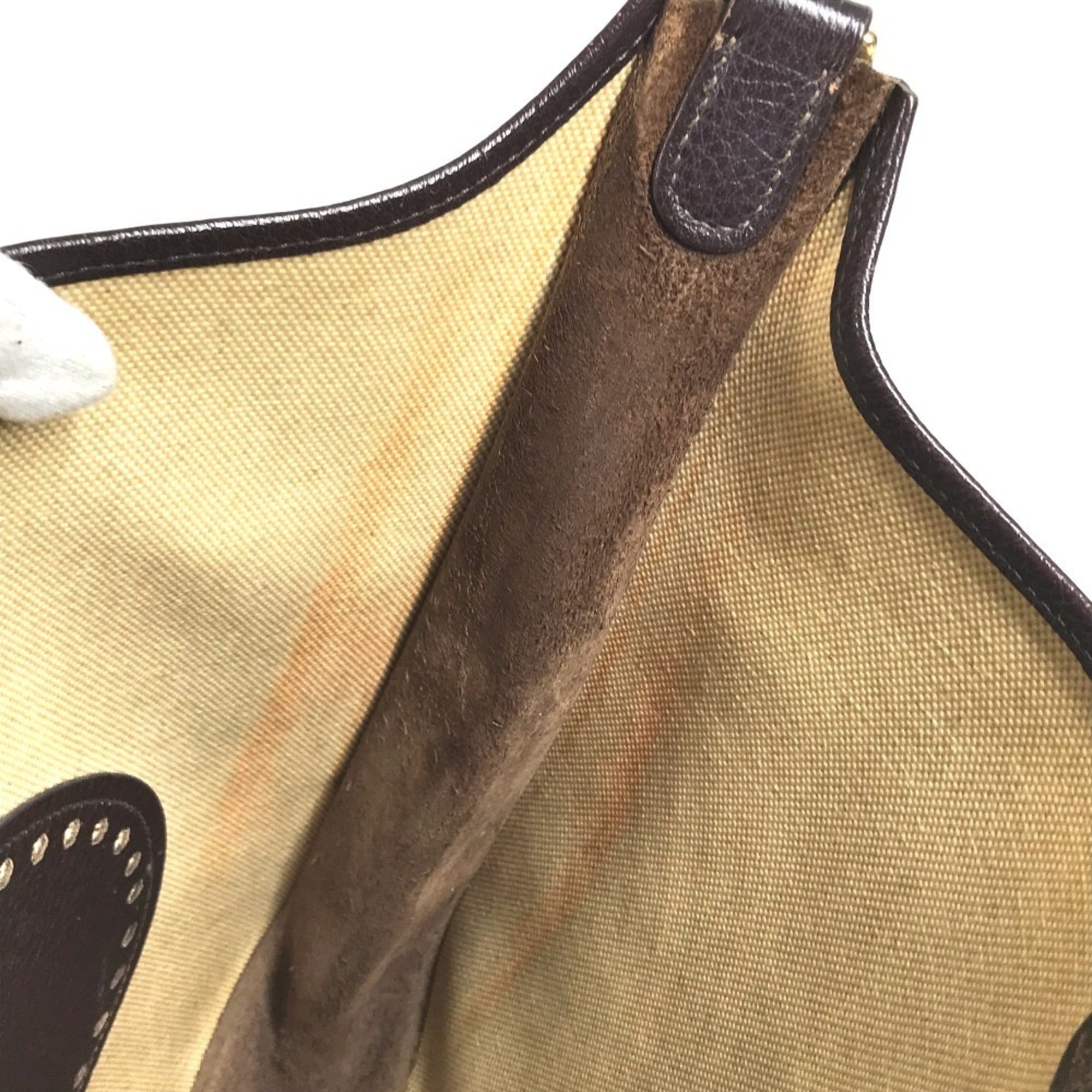 Hermes Beige Brown Yellow Leather Coated Canvas Shoulder Bag (Pre-Owned)